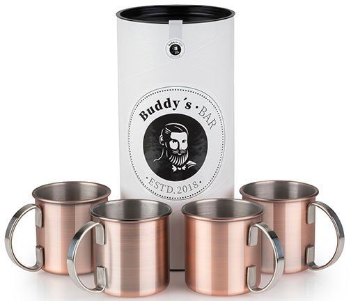 Buddy's Becher Buddy´s Bar, 4-tlg., Edelstahl, Moscow Mule Becher, 450 ml, hochwertiger Edelstahl, Kupfer Antik
