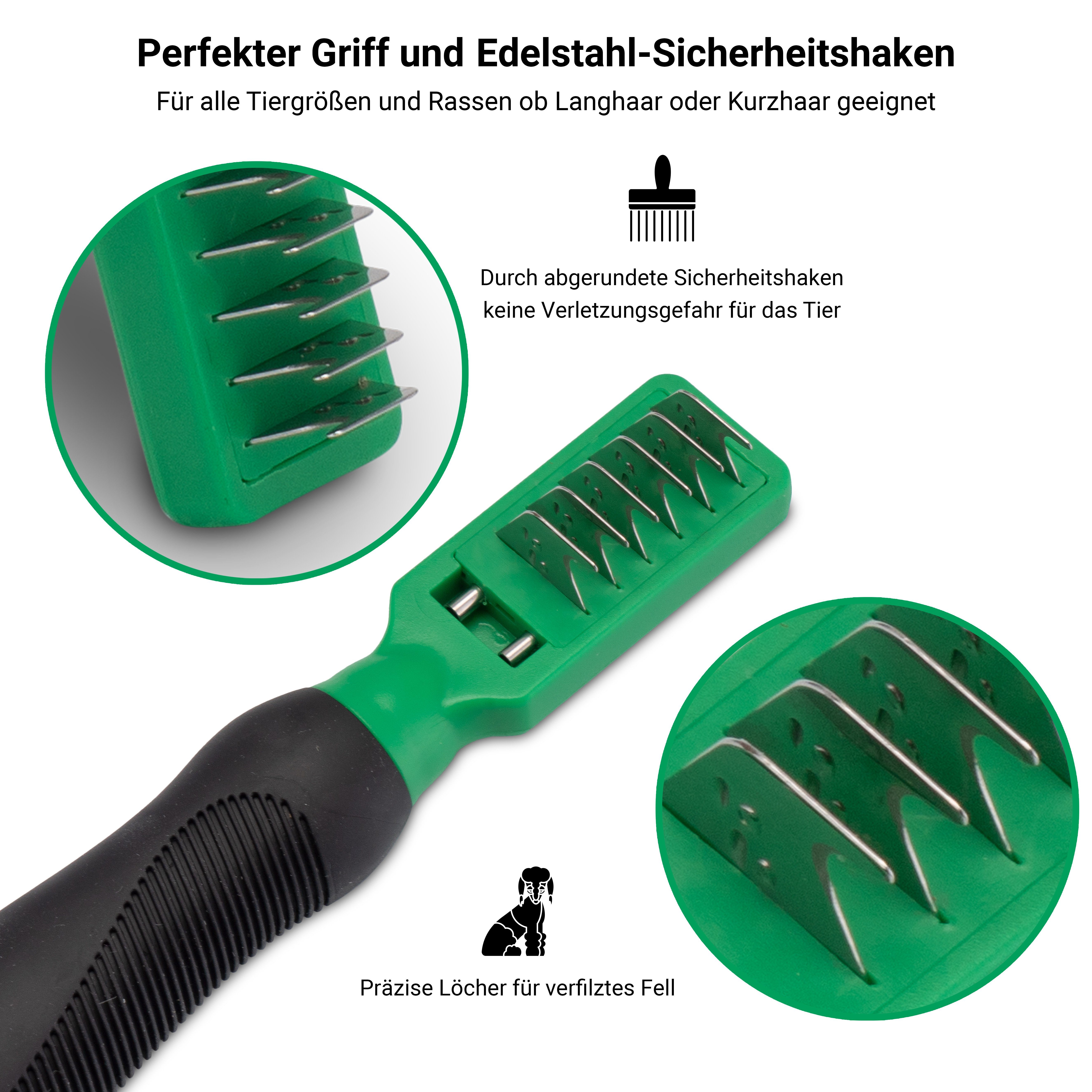 FinoPet Unterwollharke FinoPet 3er Entfilzungs-Set mit Fusselrolle, Zeckenzange Hunde/Katzen, Edelstahl, (3-tlg), Langhaar, Kurzhaar, Unterwolle, Unterfell, Entfilzung