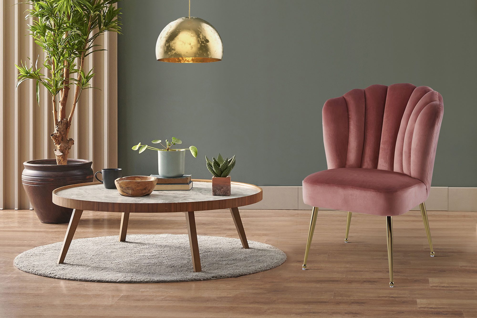 Kayoom Polsterstuhl Stuhl Lalie 125, Rückenlehne im Retro-Stil, ausgefallene Rückenlehne (1 St), Rückenlehne in Muschel-Design, Samtbezug, goldene Metallbeine