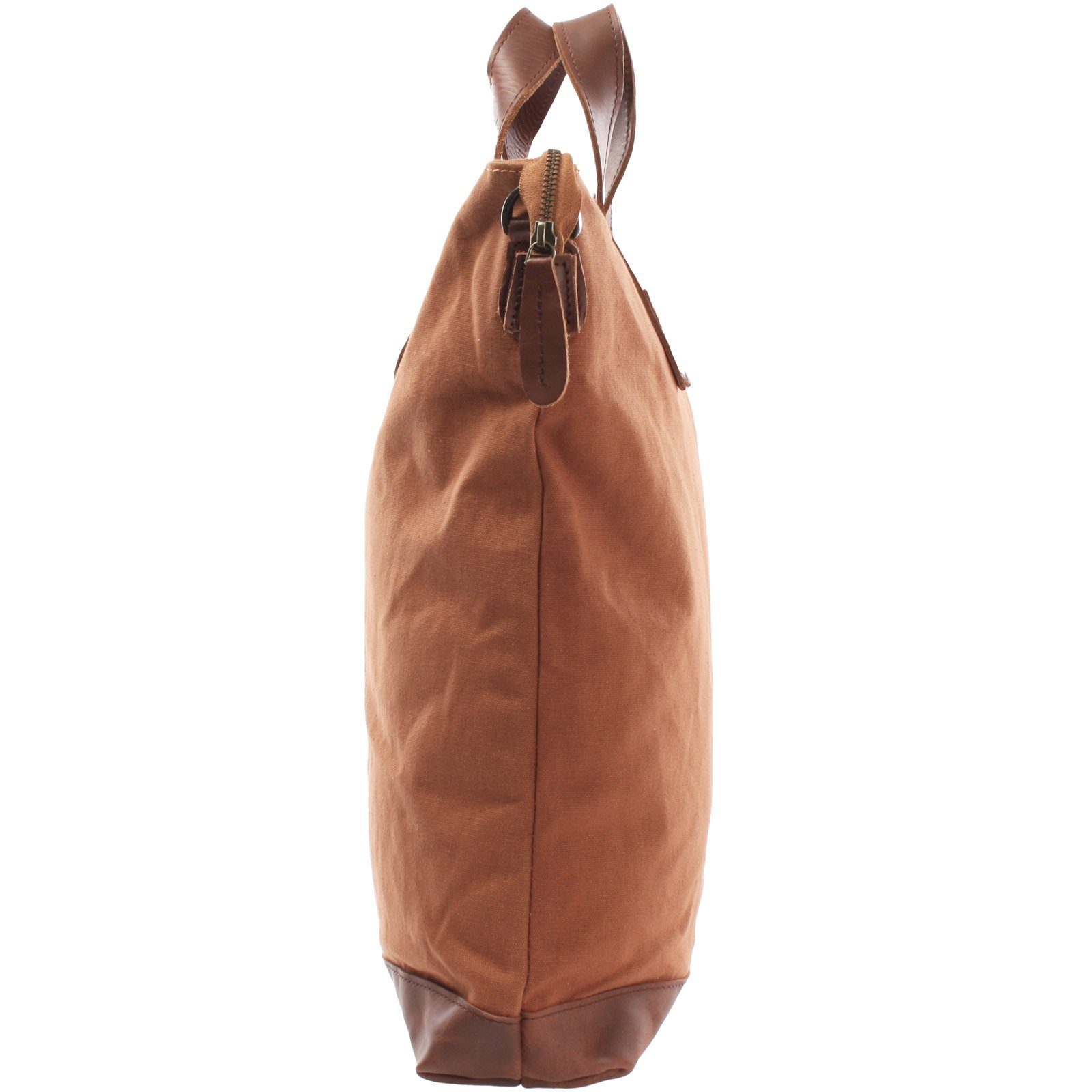 LECONI Umhängetasche Shopper Henkeltasche DIN A4 Damen Canvas Leder LE0037, Impregnierter Canvas – Laptopfach bis 15 Zoll – 39×45×10 cm