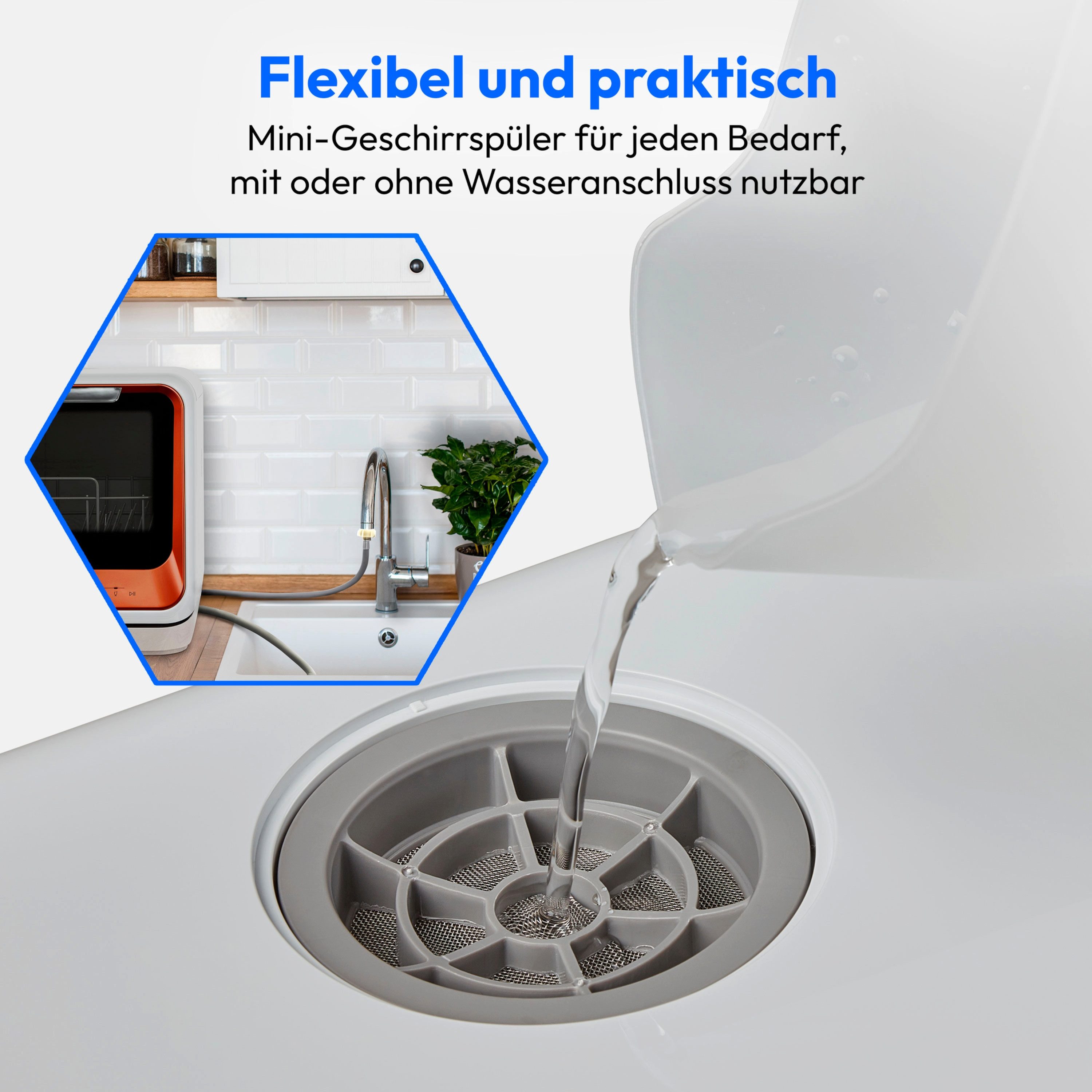 Medion® Tischgeschirrspüler MD37763, 2 Maßgedecke, mit/ohne Wasseranschluss, 6 Reinigungsprogramme, freistehend, bronze – Bild 5 von 5
