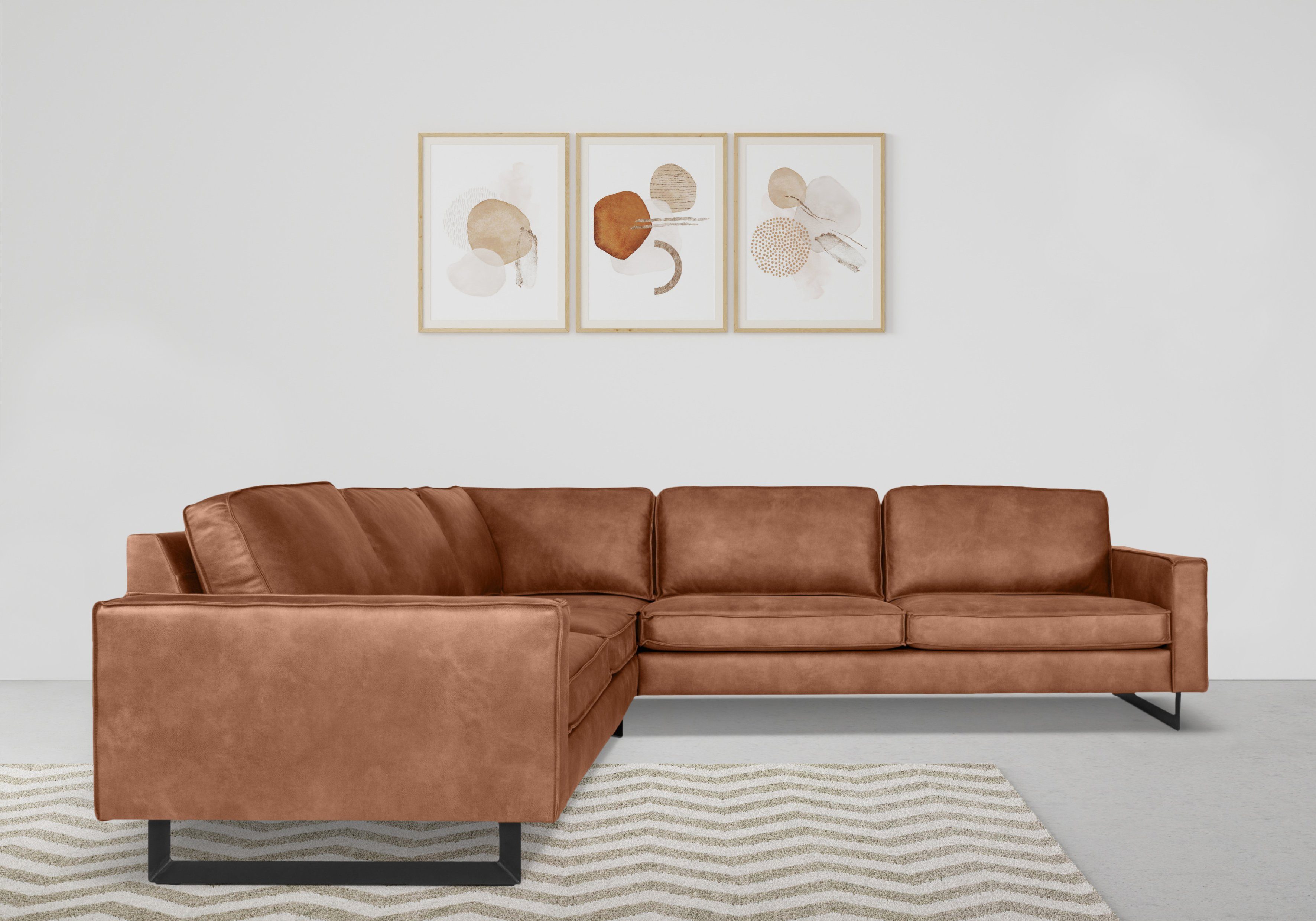 Places of Style Ecksofa Pinto, XXL, 250/290 cm, langer Schenkel, Ottomane, Cord, Chenille, Lederoptik, mit Keder, Metallfüße, Wellenunterfederung