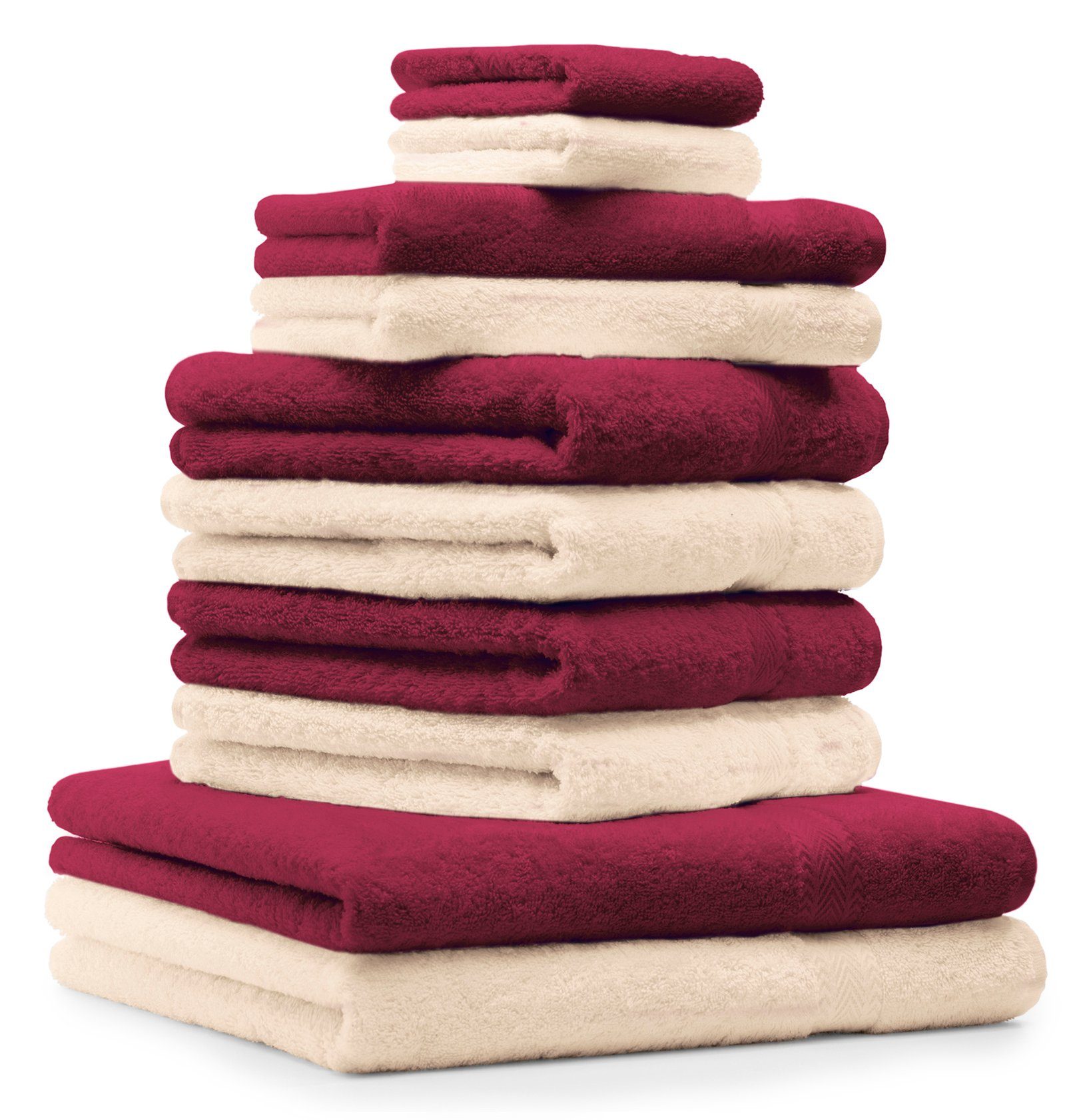 Betz Handtuch Set 10-tlg. Handtuch-Set Premium Farbe Dunkelrot & Beige, 100% Baumwolle, (Set, 10-tlg)