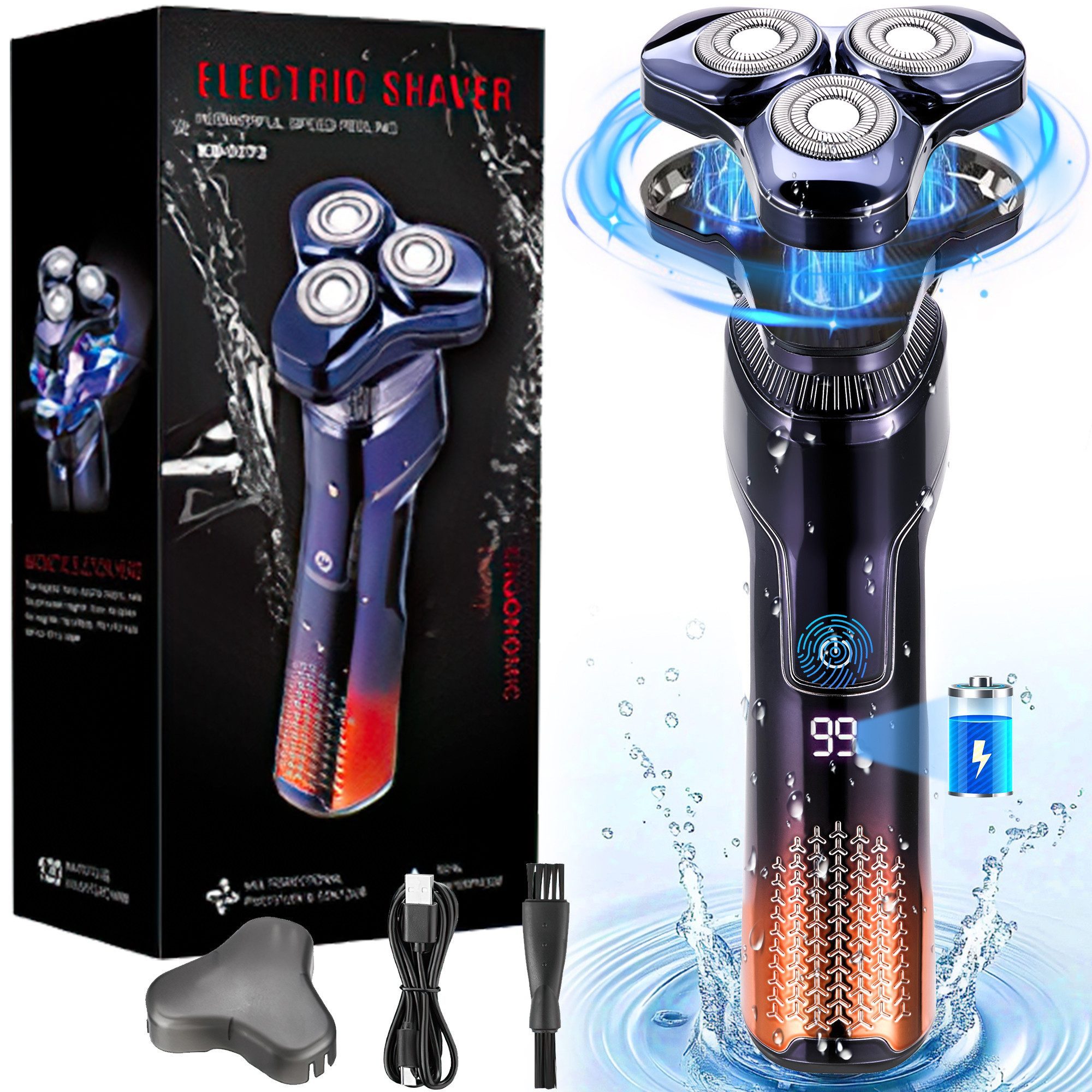 Forrlite Elektrorasierer Бритвы Herren Elektrisch,Elektrorasierer Herren und Trockenrasierer, Rasierapparat Herren 3D Rotation Wiederaufladbar mit Reisesperre