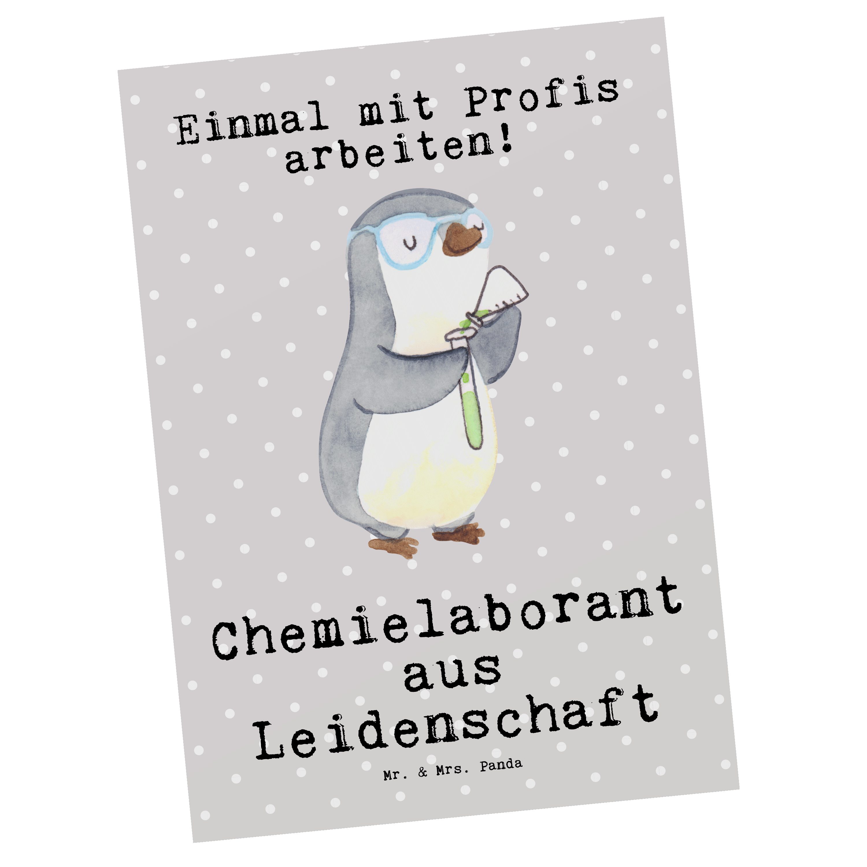 Mr. & Mrs. Panda Postkarte Chemielaborant aus Leidenschaft - Grau Pastell - Geschenk, Geschenkka