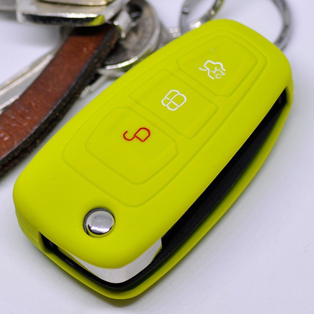mt-key Schlüsseltasche Autoschlüssel Softcase Silikon Schutzhülle  Apfelgrün, für Ford Mondeo Focus S-Max Fiesta Transit 3 Tasten  Klappschlüssel