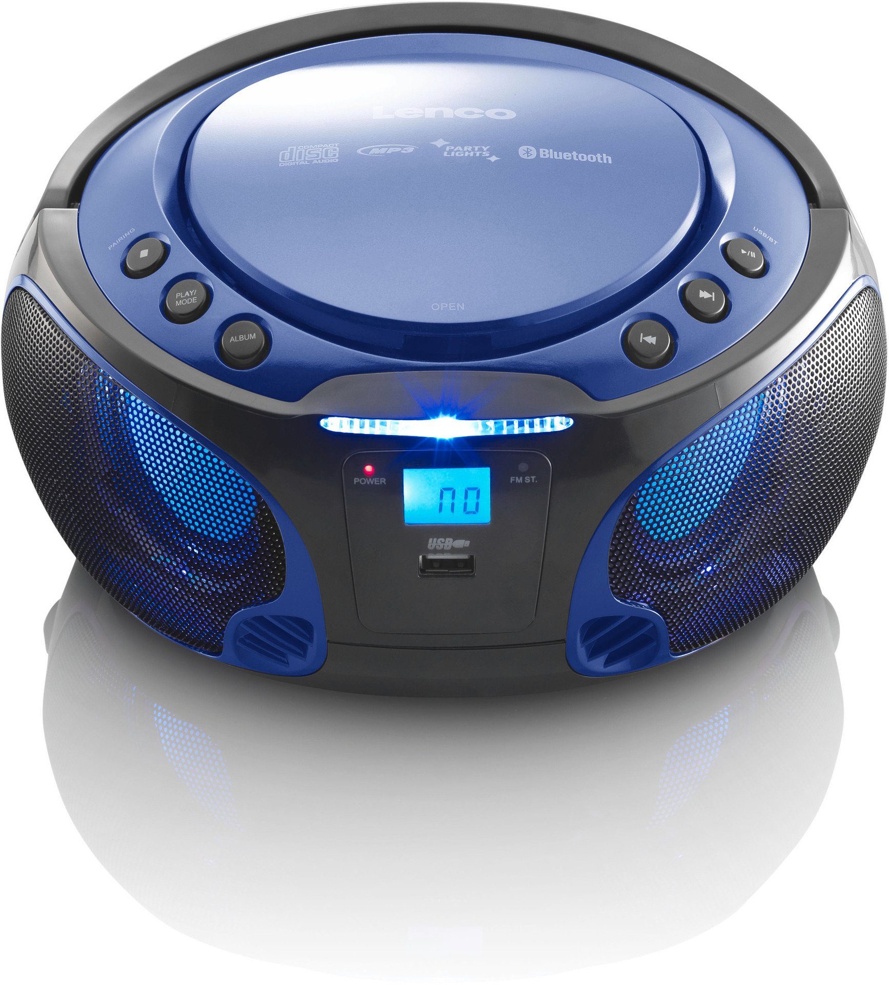 Boombox blau CD-Radio (FM-Tuner) Lenco BT, m. MP3, USB, Lichteffekt SCD-550SI