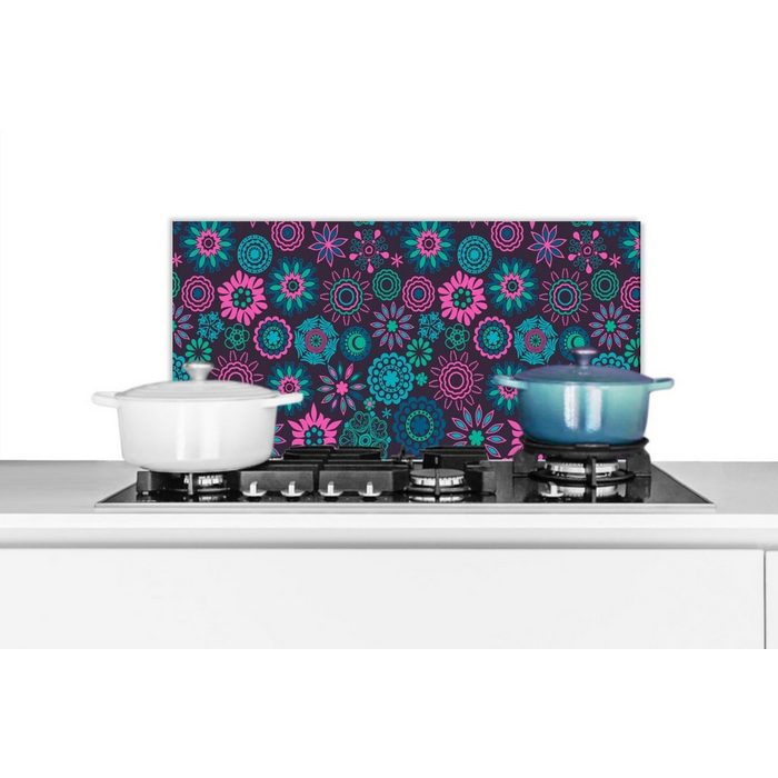 MuchoWow Küchenrückwand Neon - Blumen - Muster (1-tlg) Wandschutz gegen Fett und Schmutzflecken für Küchen