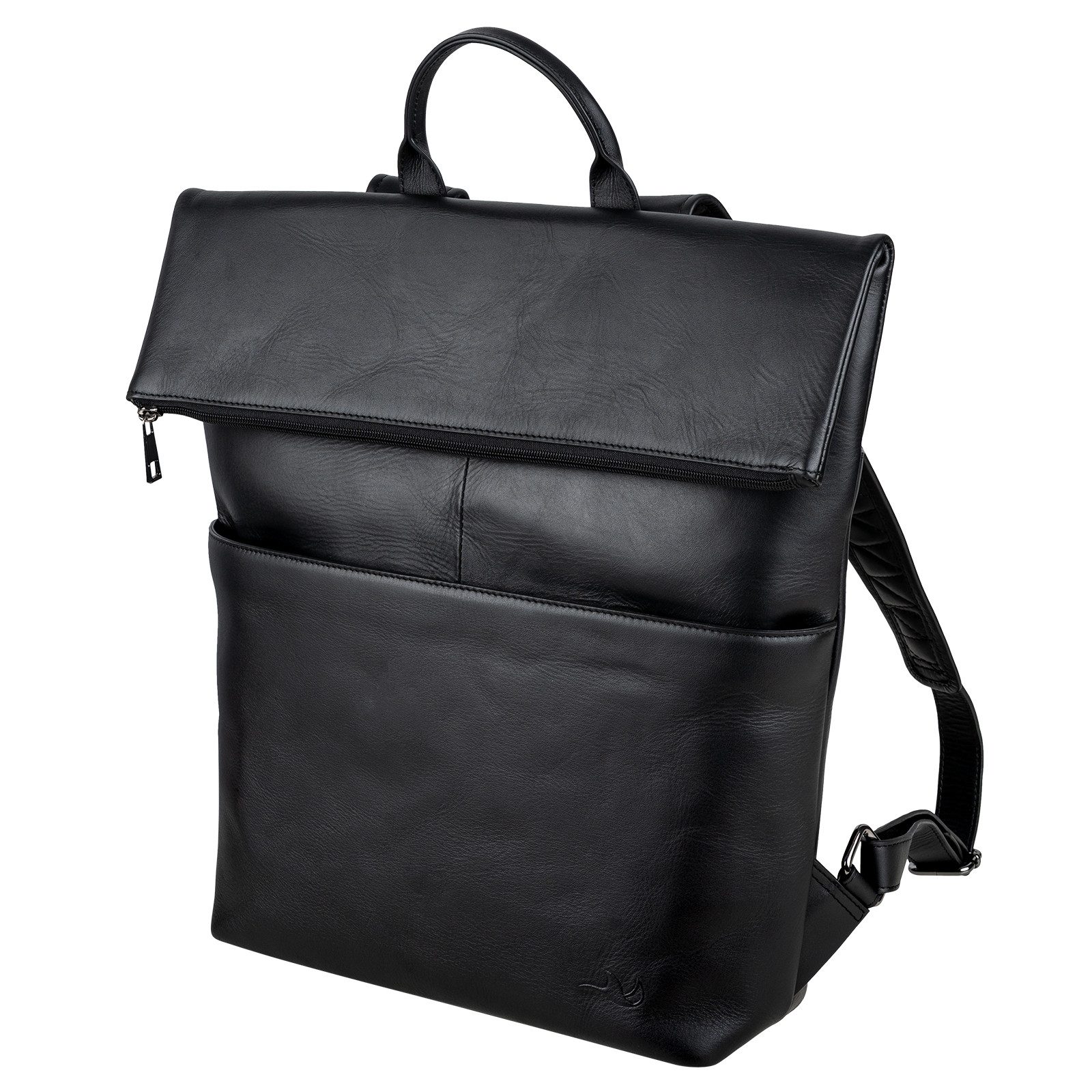 MANTA Laptoprucksack Echtleder Flap-Backpack, Rolltop Rucksack, für 16-Zoll Notebook, Echtes Leder