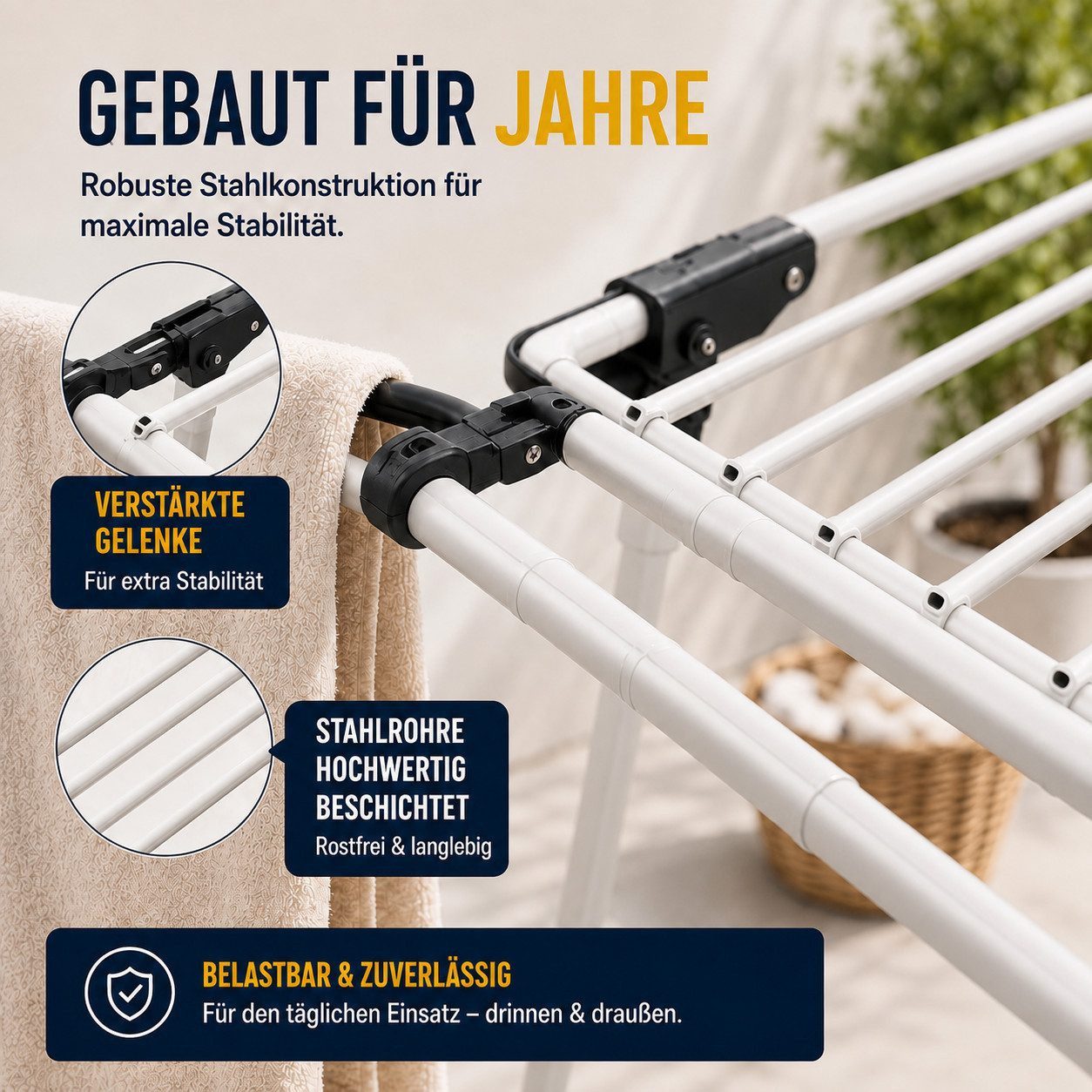 STAHLMANN Wäscheständer ausziehbar Premium XL [30 m Trockenfläche] mit Rollen und Flügel, Made in EU, Sockenhalter, klappbare Seitenflügel, für 3 Wäscheladungen – Bild 2 von 5