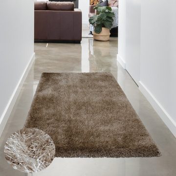 Teppich Einfarbiger Hochflor-Teppich, glänzend& weich, beige, Carpetia, rechteckig, Höhe: 70 mm, Allergiker geeignet, Fußbodenheizungsgeeignet