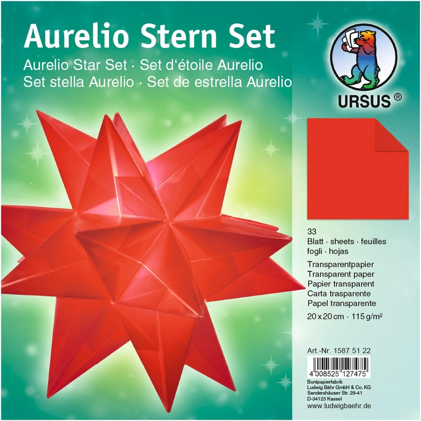 Papiersterne URSUS Faltblätter Aurelio Stern, rot, 200 x 200 mm