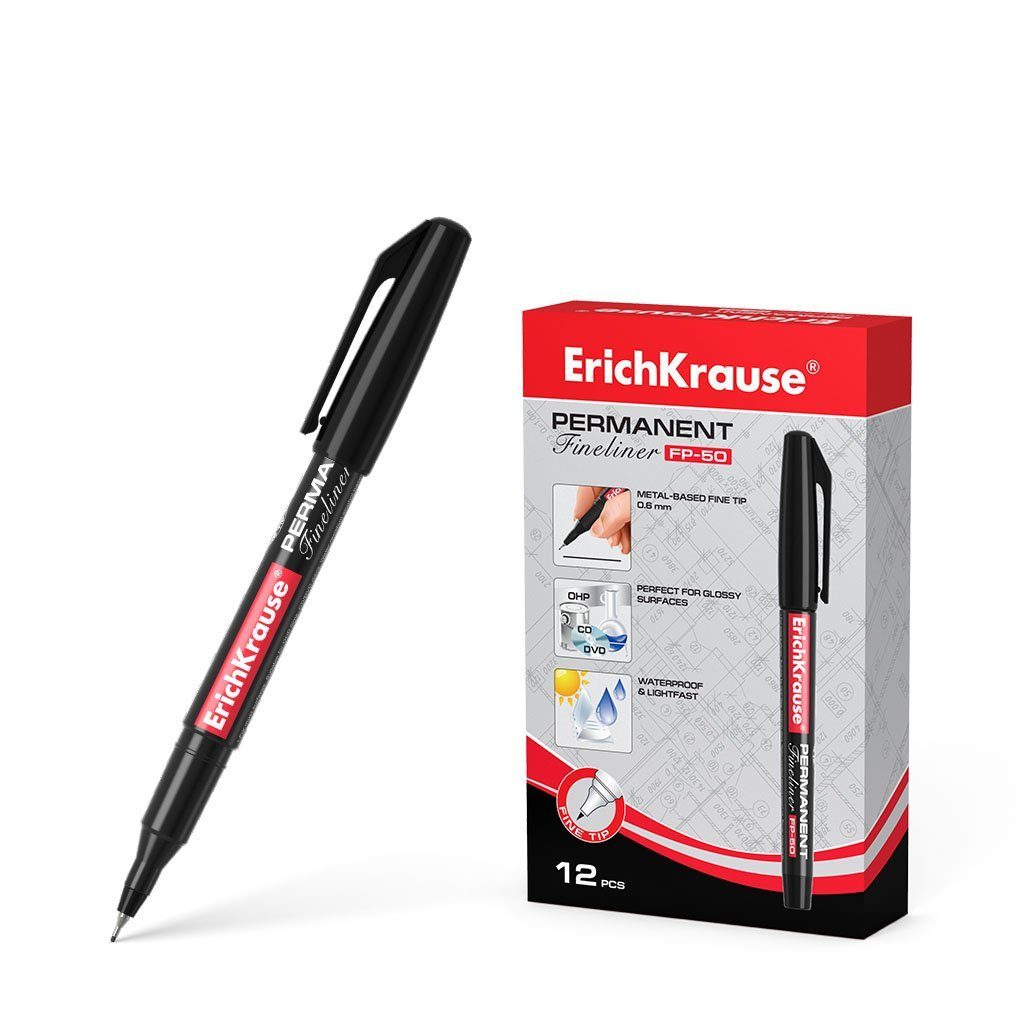 Erich Krause Fineliner, Fineliner FP-50 wasserfest 0,6mm schwarz 12 Stück
