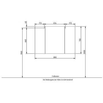 Lomadox Spiegelschrank QUEBEC-66 80 cm inkl. LED-Aufsatzleuchte in weiß Glanz, B/H/T: ca. 80/70/16 cm
