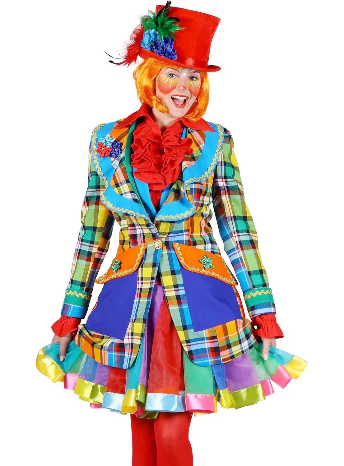 thetru Clown-Kostüm Clown Kostüm Jacke Karneval Faschingskostüm Damen, Kunterbunt zu Karneval: Clownkostüm mit Karos