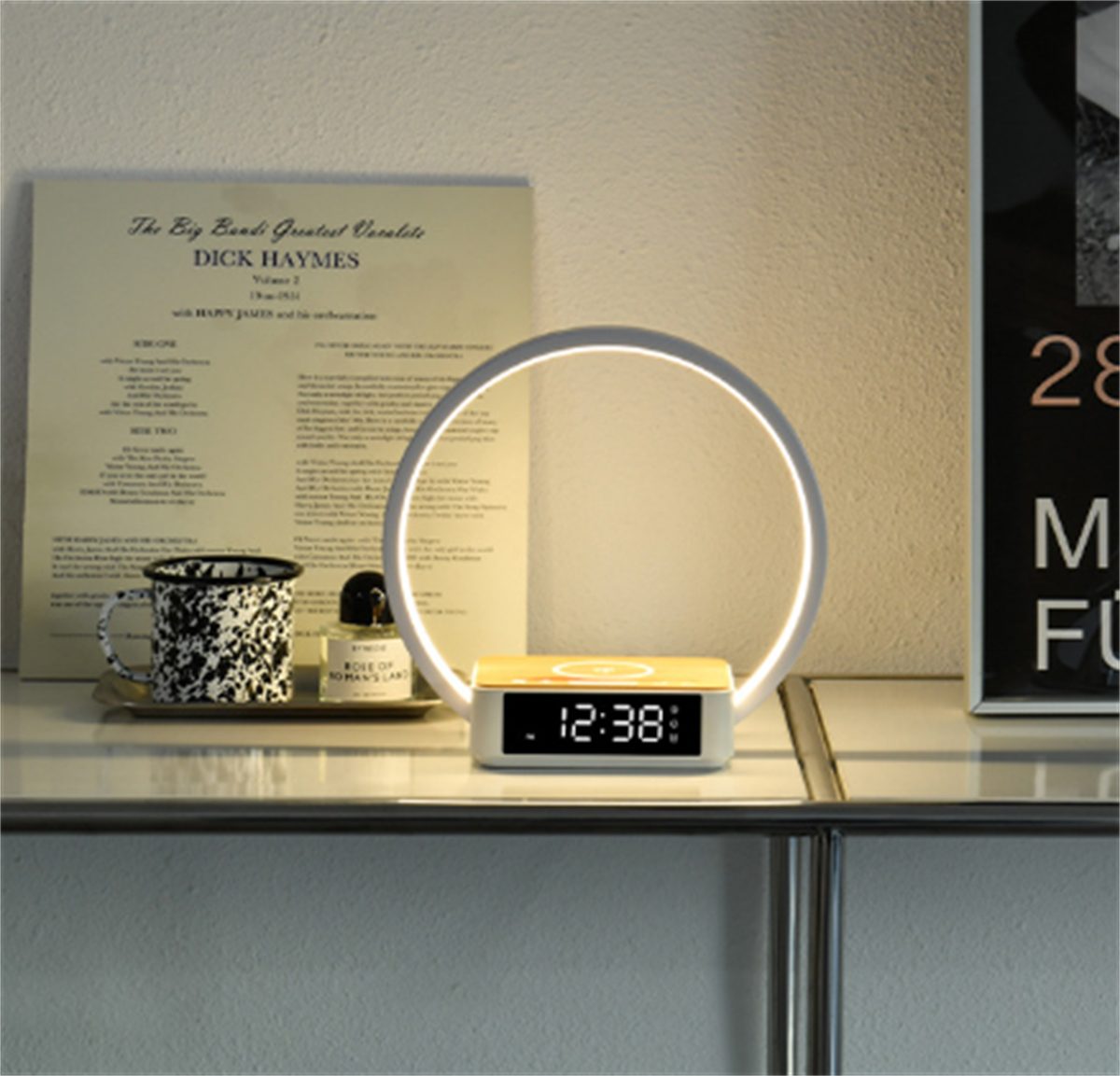 carefully selected LED Nachttischlampe Intelligente runde LED-Nachttischlampe mit Handy-Ladefunktion + Wecker