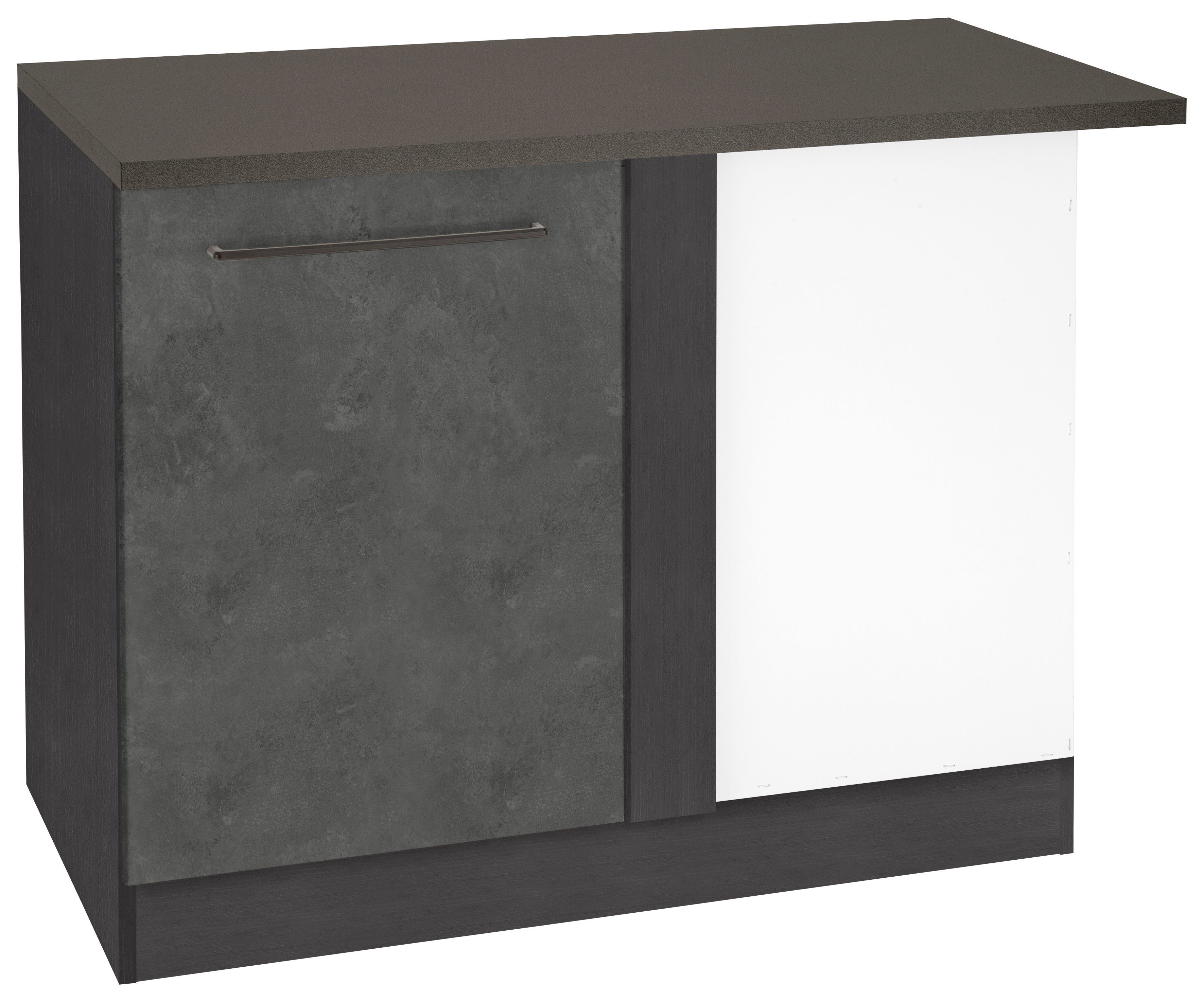 MDF 110 cm betonfarben Front HELD Eckunterschrank hochwertige | MÖBEL grafit dunkel schwarzer Metallgriff, breit, Tulsa Tür, 1