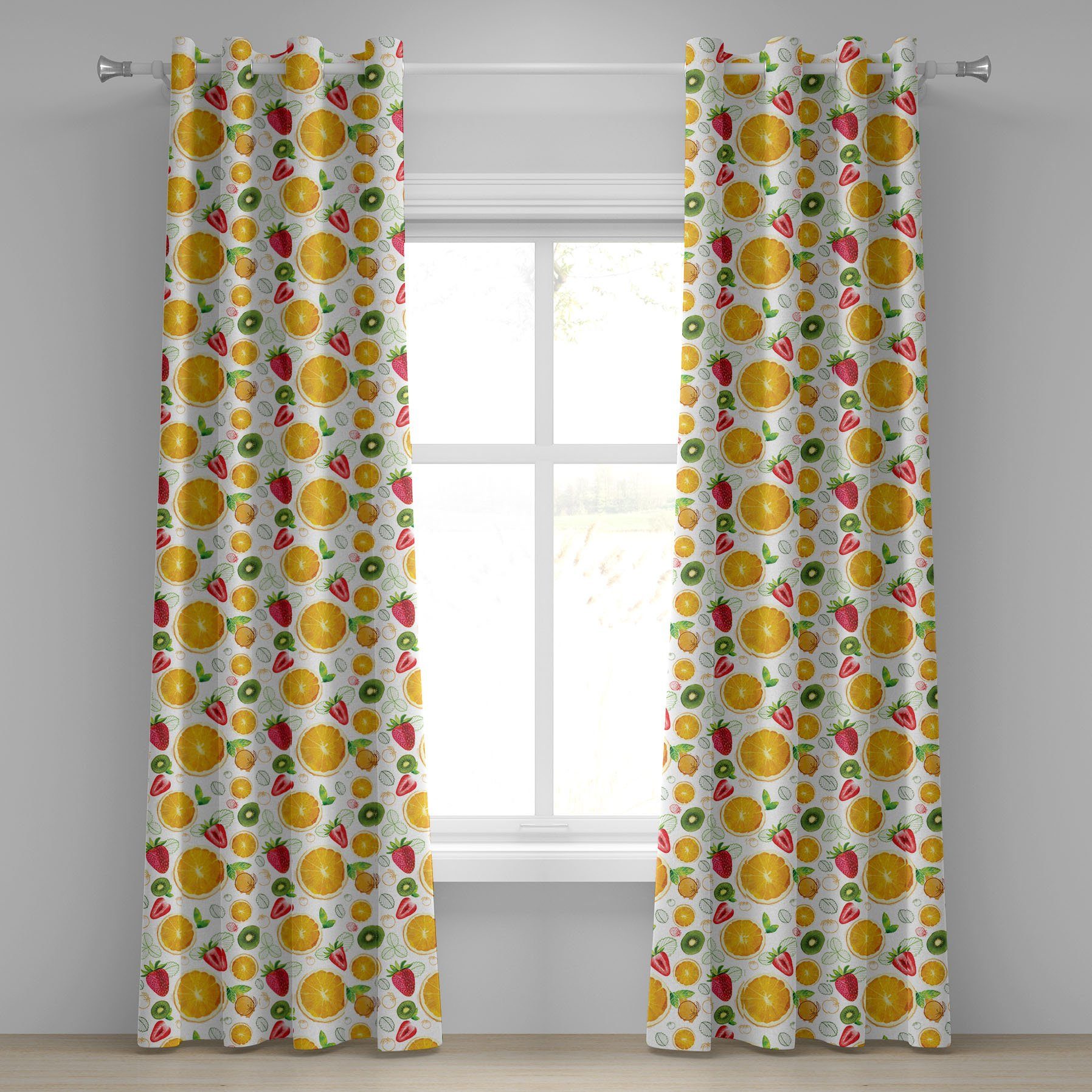 Gardine Dekorative 2-Panel-Fenstervorhänge für Schlafzimmer Wohnzimmer, Abakuhaus, Früchte Frische Zitrus Kiwi Lemon