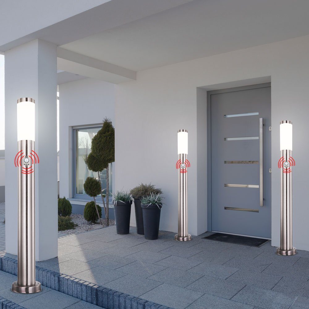 etc-shop LED Außen-Stehlampe, SENSOR Edelstahl Steh inklusive, Design Garten Warmweiß, Sockel Leuchte Außen Terrassen Leuchtmittel