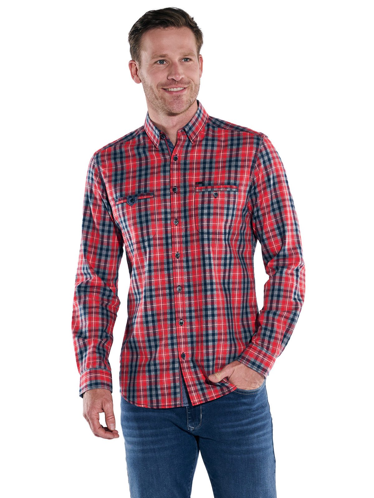Engbers Langarmhemd engbers Herren Langarm-Hemd kariert, Feuerrot günstig online kaufen