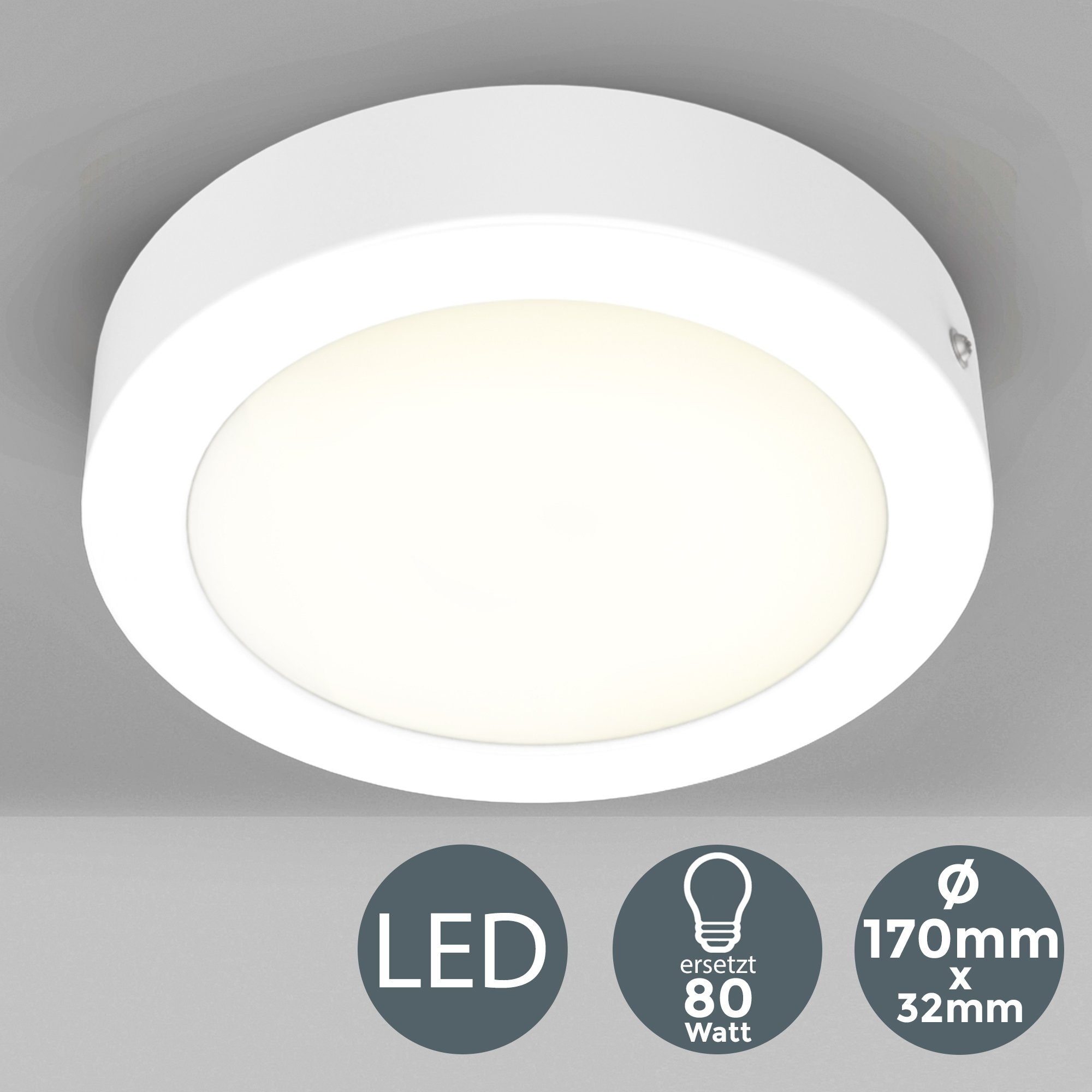 LED Ã˜170mm Panel, Aufbaustrahler integriert, Warmweiß, Garnet, Unterbauleuchte, fest Spots, B.K.Licht Aufputz-Decken LED 900Lm, 12W