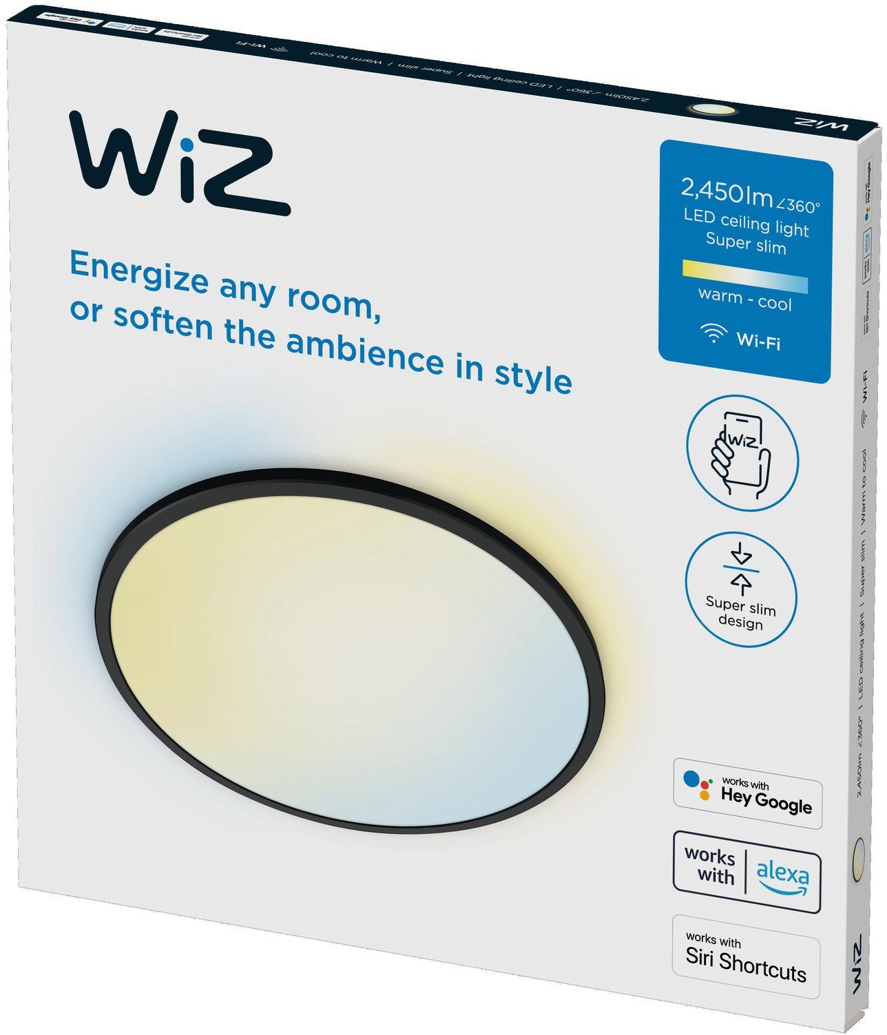 WiZ LED Deckenleuchte Super Slim, Bluetooth, LED fest integriert, warmweiß - kaltweiß, Schlankes, schmales Design