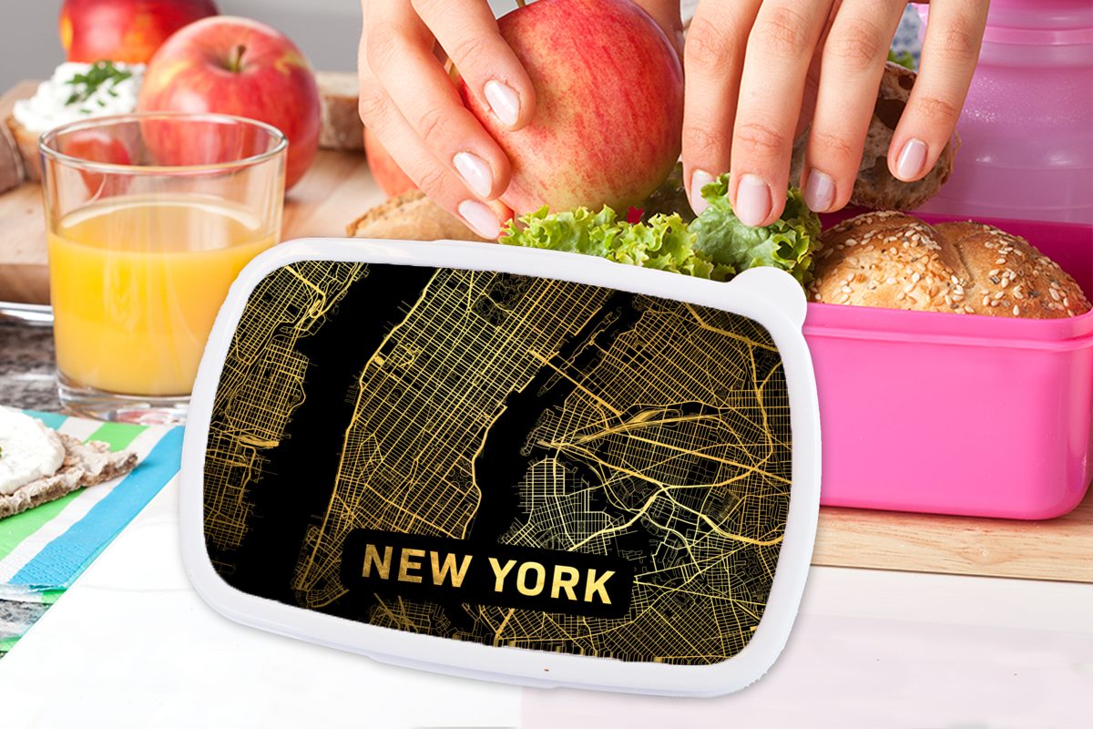 Erwachsene, - Brotdose Karte Kunststoff - York für (2-tlg), Zusammenfassung, Lunchbox Brotbox Kinder, rosa New MuchoWow Snackbox, Mädchen, Kunststoff,