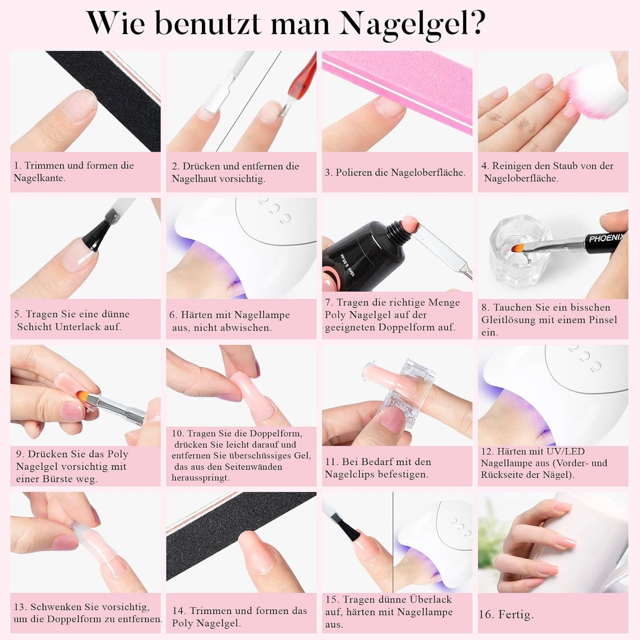 KINSI Maniküre-Kosmetik-Etui 48-teiliges Gel Nagel Set inkl. UV Lampe & 10 günstig online kaufen