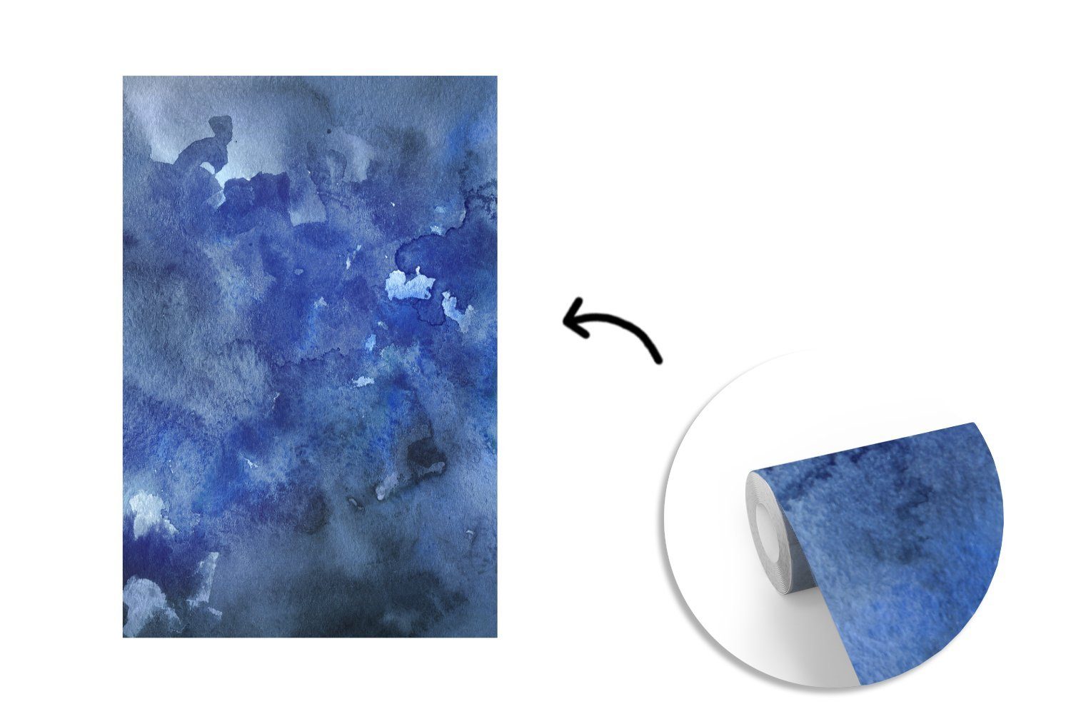 MuchoWow Fototapete Vinyl - St), für Blau Wandtapete Montagefertig Wohnzimmer, Tapete Matt, Wolken, bedruckt, (3 - Aquarell