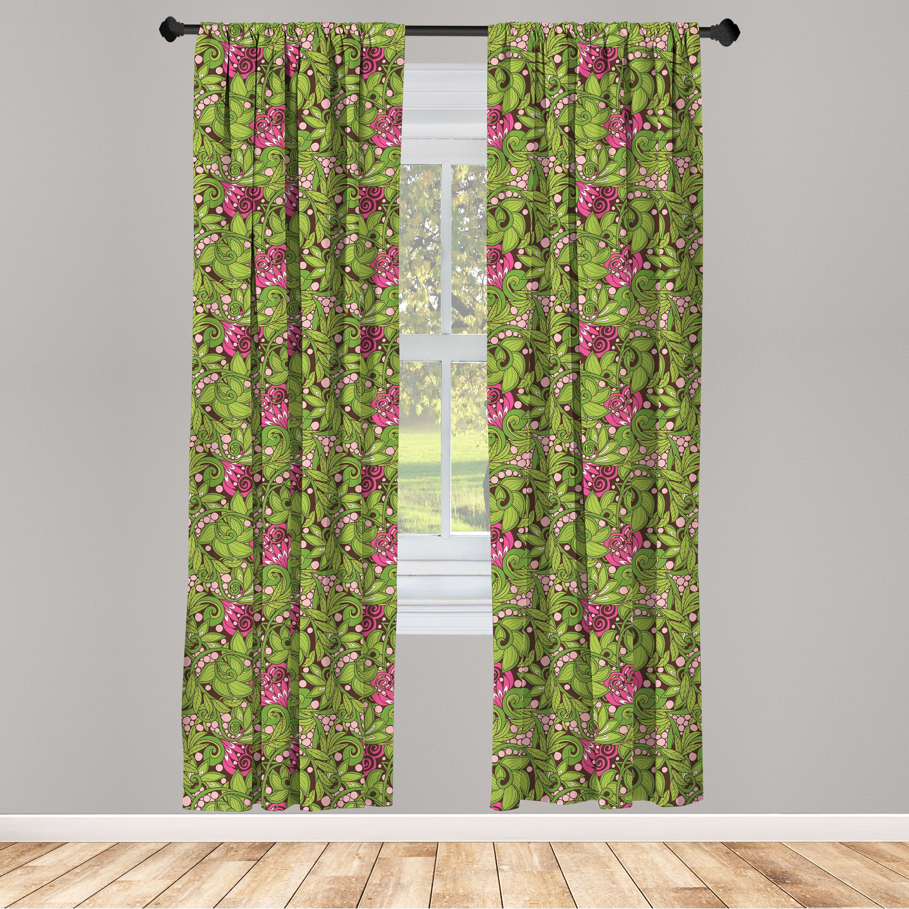 Gardine Vorhang für Wohnzimmer Schlafzimmer Dekor, Abakuhaus, Microfaser, Jahrgang Wirbler grüne Blätter Scroll