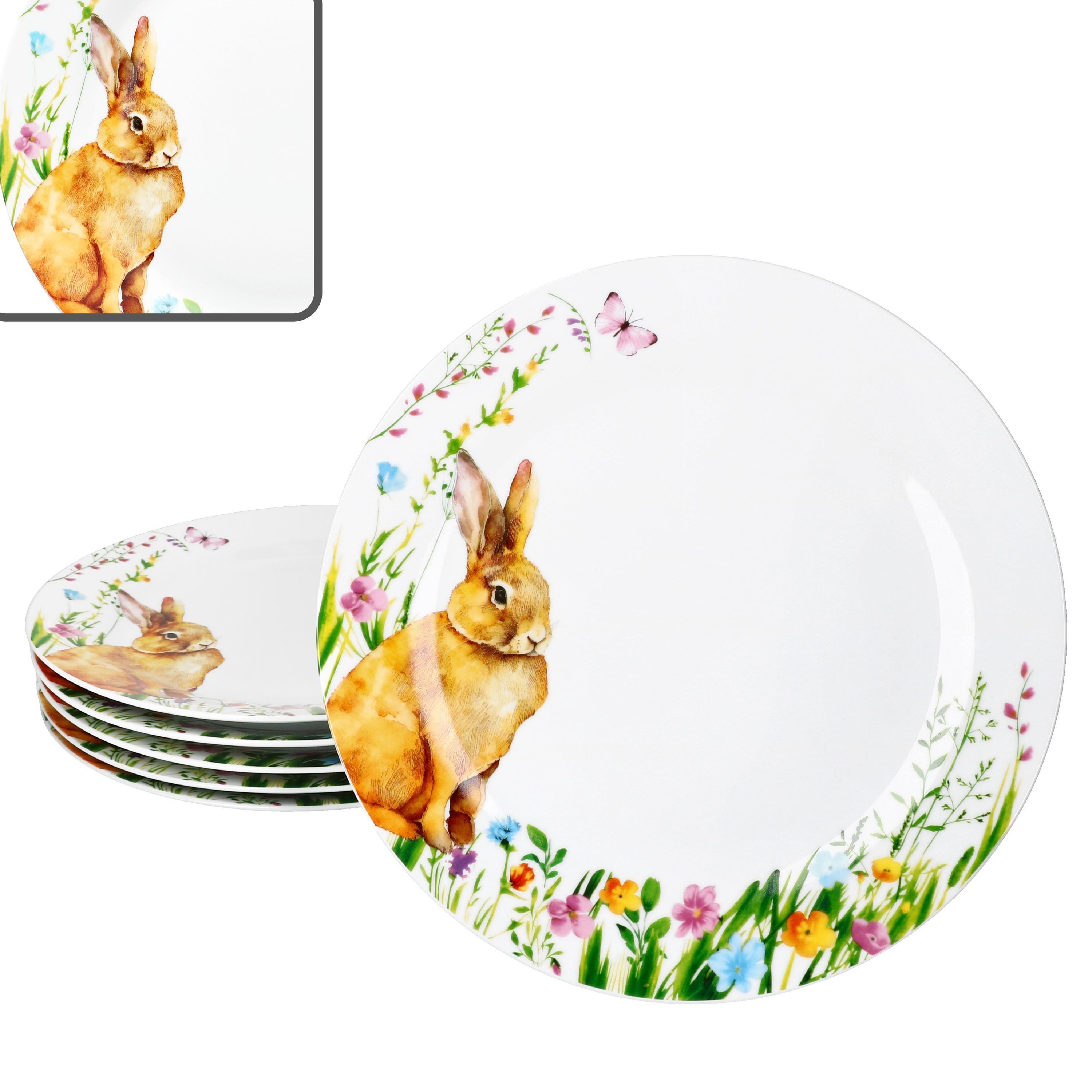 Speiseteller 6x Osterfreude Speiseteller Ø27cm Porzellan 6 Pers Platte groß Hase