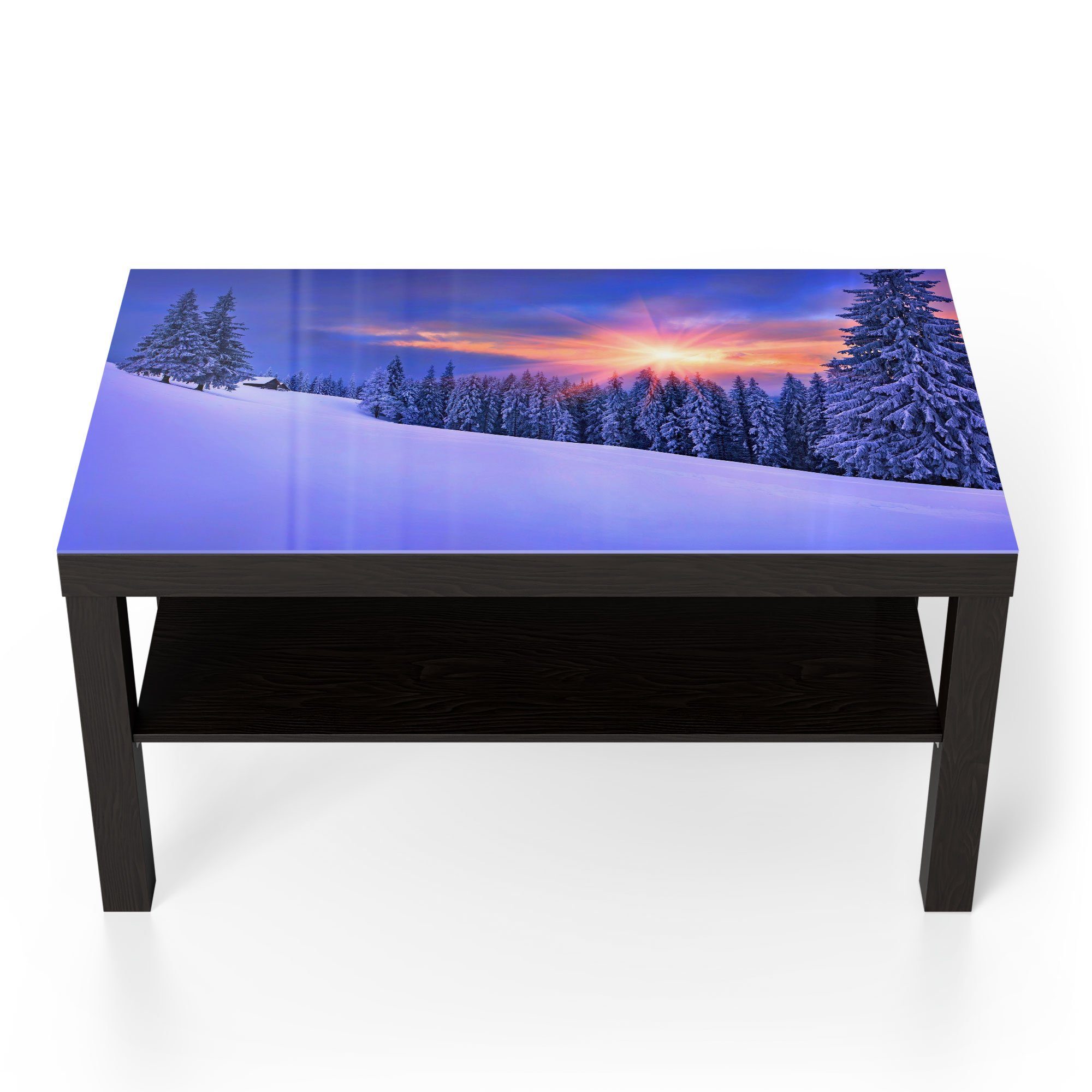 DEQORI Couchtisch 'Berg-Winterlandschaft', Glas Beistelltisch Glastisch modern Schwarz