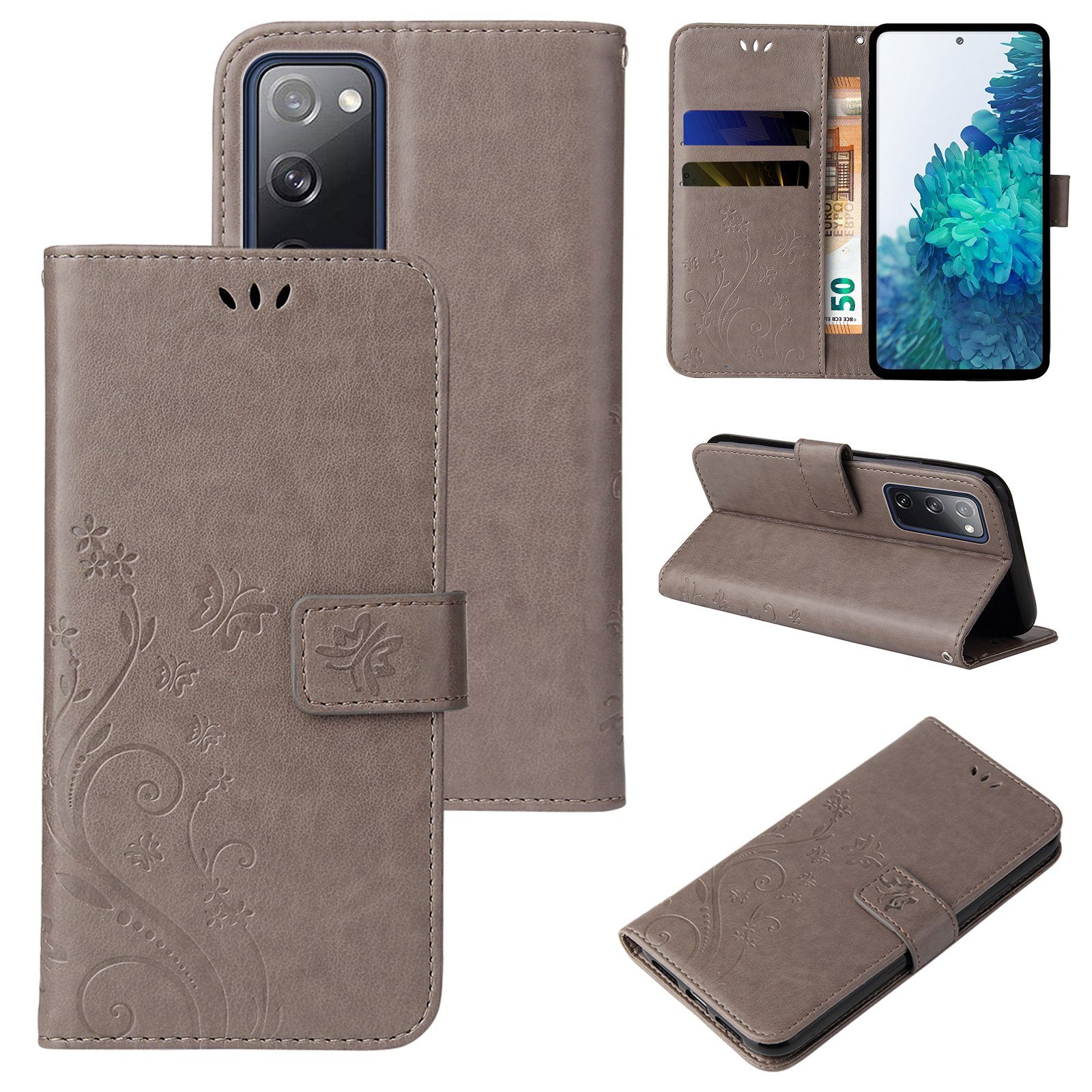 Tec-Expert Handyhülle Cover Tasche Hülle für Samsung Galaxy S20 FE 6,5 Zoll, Klapphülle Case mit Kartenfach Fliphülle aufstellbar, Motiv Blumen