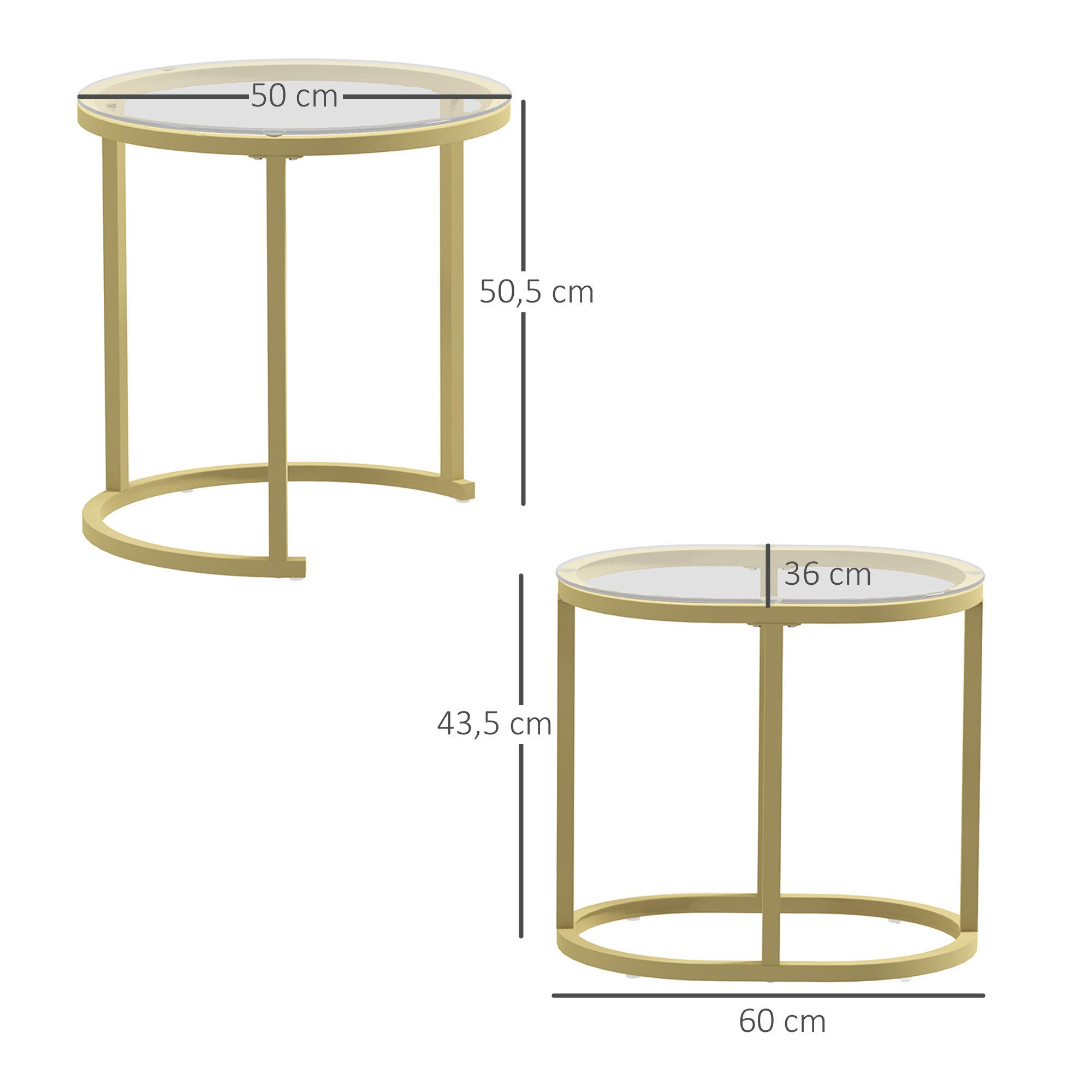 HOMCOM Couchtisch Beistelltisch Nachttisch Rahmen für Wohnzimmer Schlafzimmer (Sofatisch, 2-St., Beistelltisch), für Wohnzimmer, Schlafzimmer, Balkon, Gold