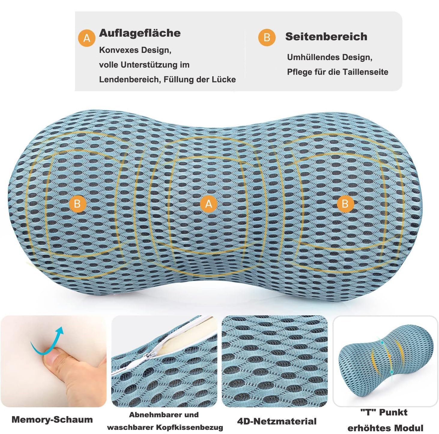 Minicloss Rückenkissen Lendenstützkissen Memory Foam Rückenlehnenstützkissen, 1-tlg., für Bürostuhl und Autositz