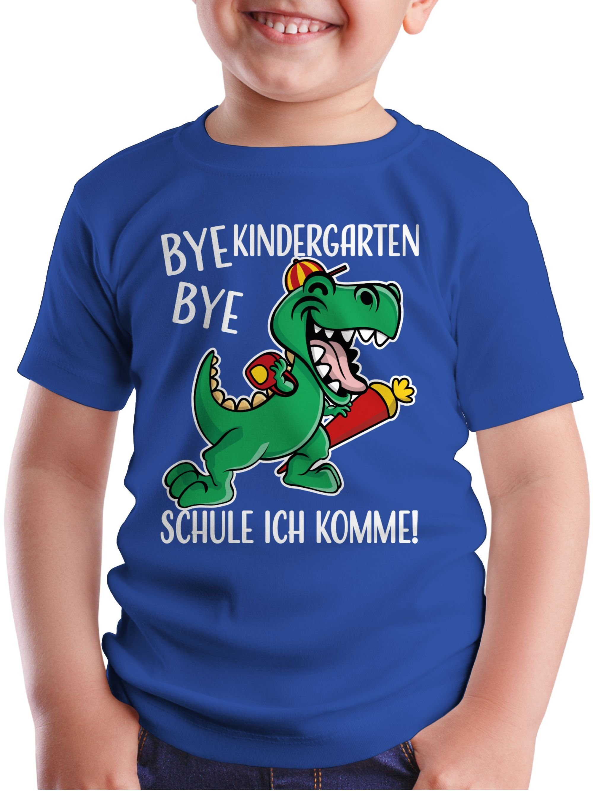 Bye 2 Shirtracer Bye Schulanfang Einschulung Dinosaurier Kindergarten Royalblau Junge T-Shirt Geschenke
