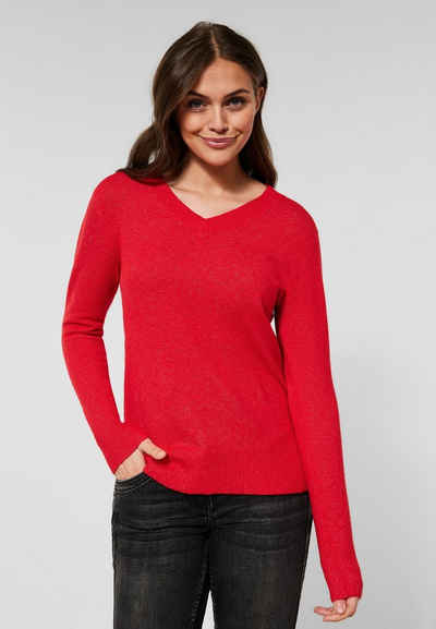 Cecil V-Ausschnitt-Pullover Cecil Cosy Strickpullover in Strong Red (1-tlg) Schlitze