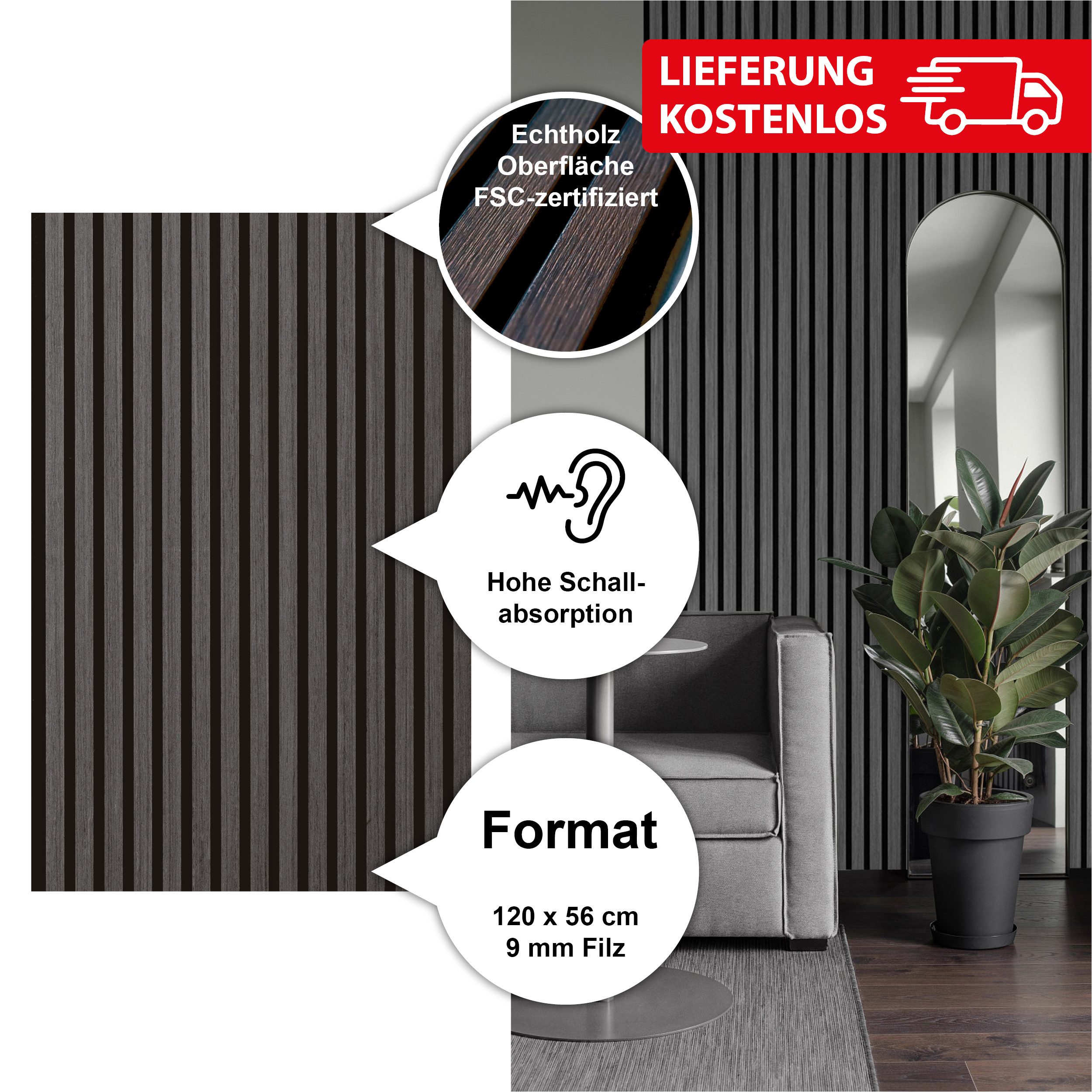 SONIDO Wandpaneel Akustikpaneele mit FSC®-zertifiziertem Eiche Echtholzfuri günstig online kaufen