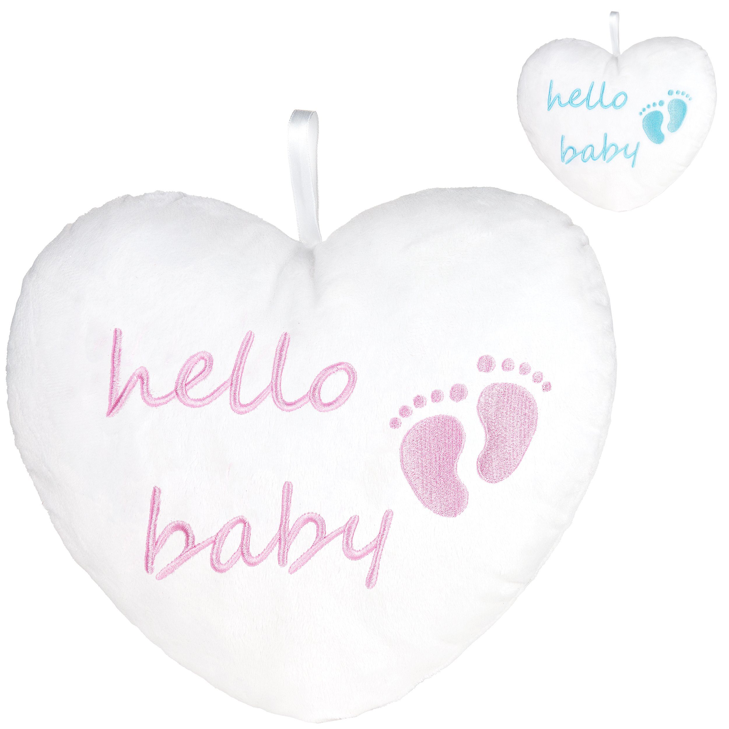 BRUBAKER Dekokissen Plüschherz Hello Baby 25 cm - Babyparty Geschenk zur Ge günstig online kaufen