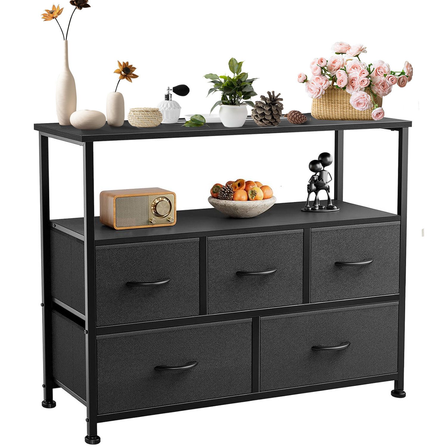 DUMOS Schubkastenkommode Stoffkommode mit Schubladen,Aufbewahrungsschrank,TV-Schrank, Schubladenkommode mit Ablagefläche