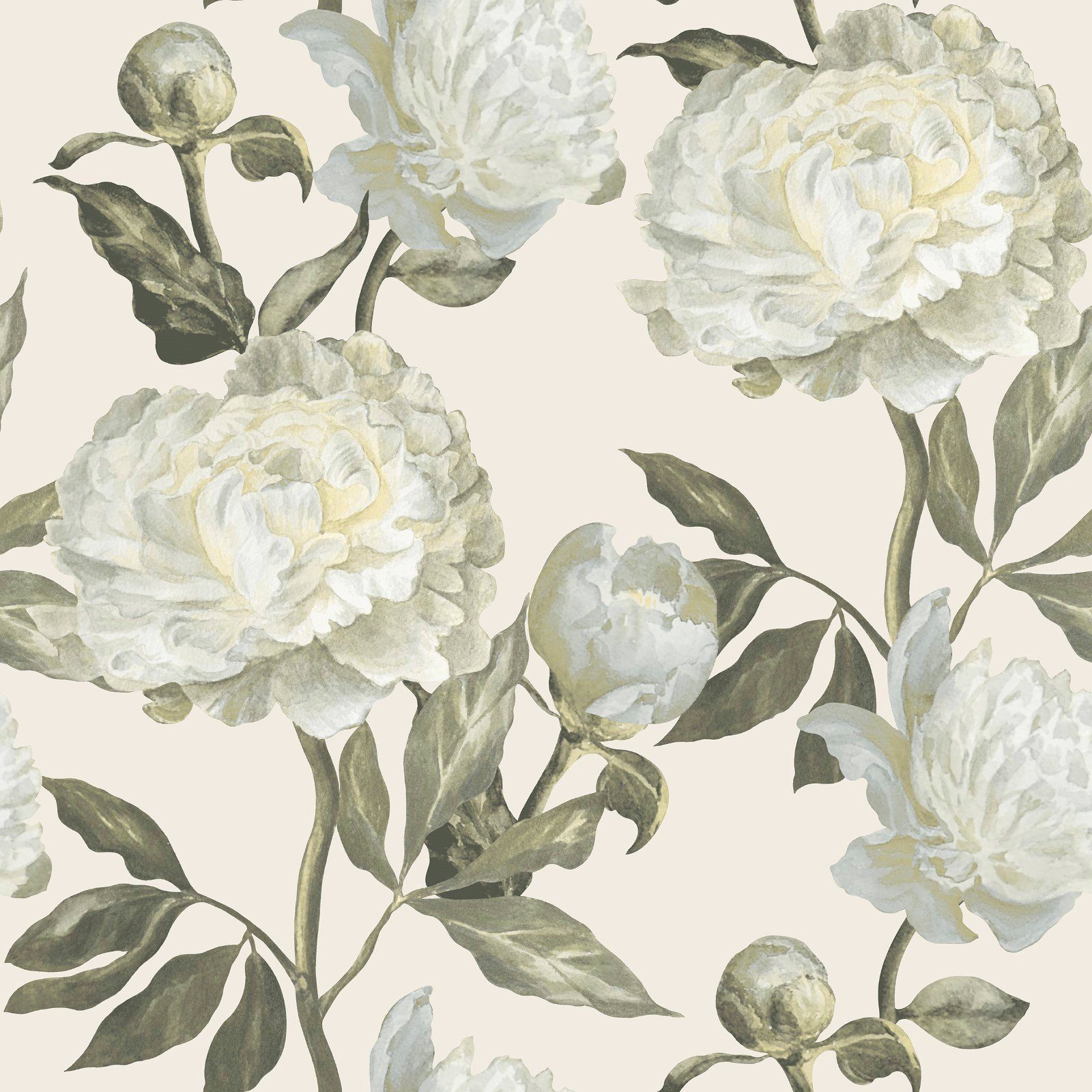 WOW Vliestapete Peony Naturel, geprägt, geblümt, FSC® zertifiziert, mit lebhaftem Druck, 10 Meter Länge