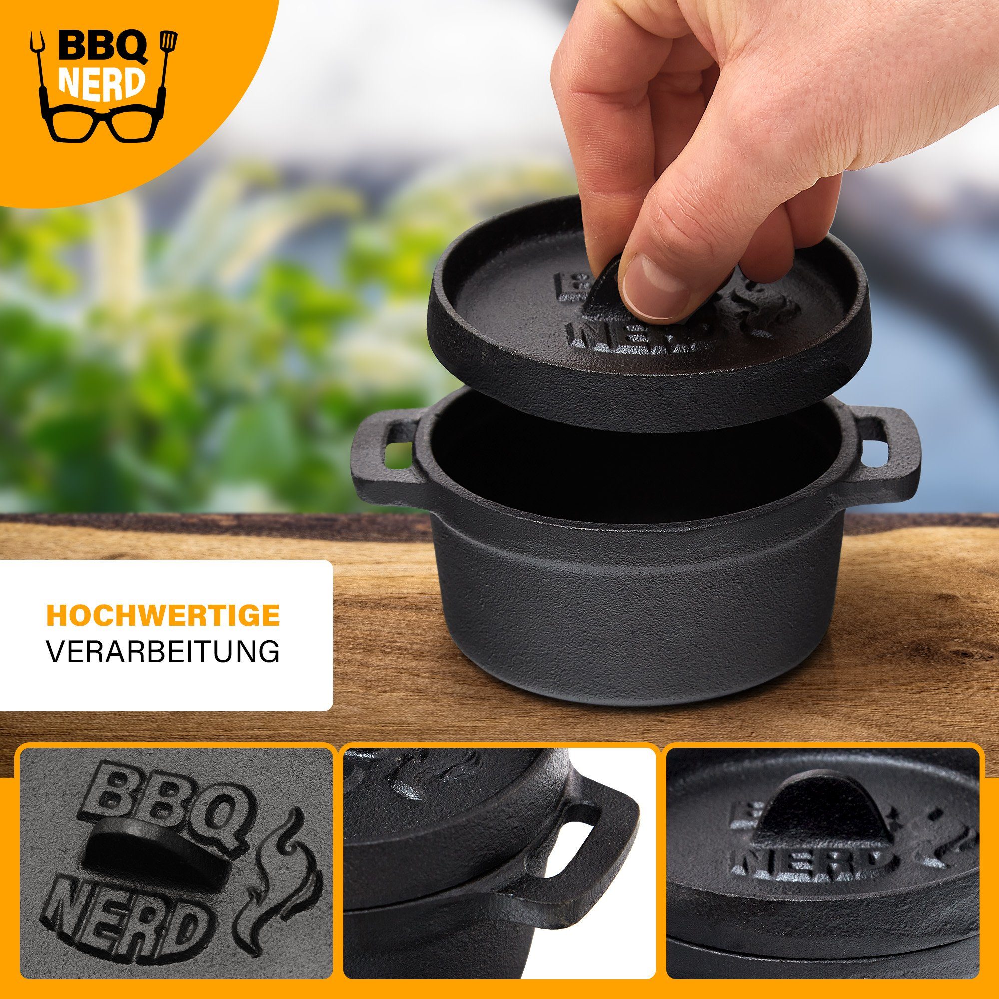 BBQ Nerd Schmortopf Mini Dutch Oven, Gusseisentopf 11x5cm