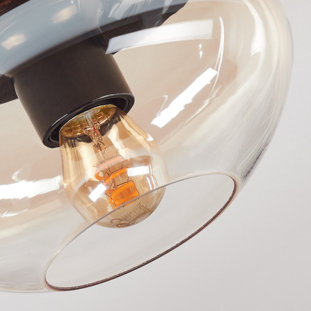 hofstein Deckenleuchte Deckenlampe aus Metall/Glas in Schwarz/Bernsteinfarben/Klar, ohne Leuchtmittel, Leuchte im Retro/Vintage-Design mit Glasschirm (20 cm), 1 – Bild 3 von 5