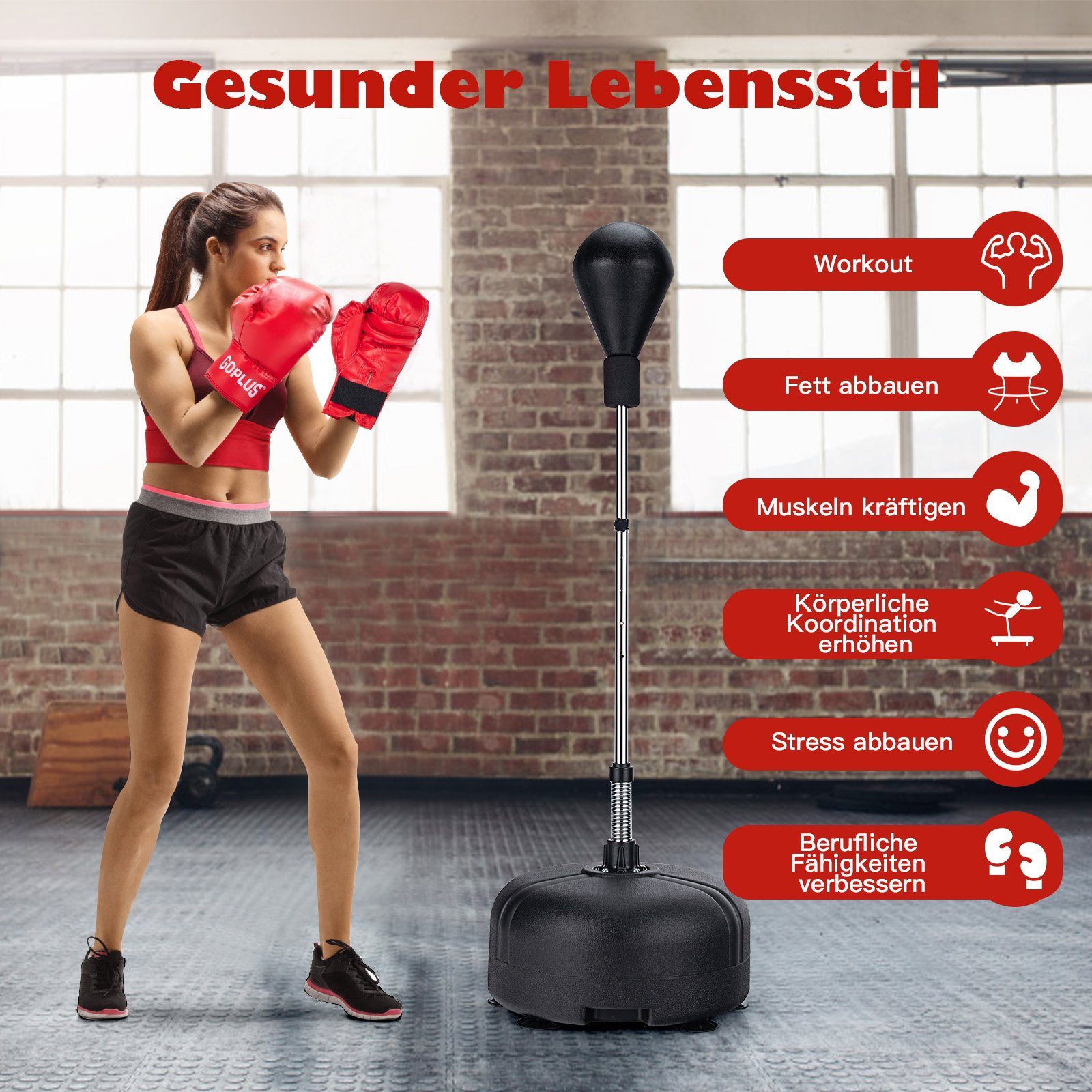 COSTWAY Punchingball Standboxball, höhenverstellbar, mit Boxhandschuhe