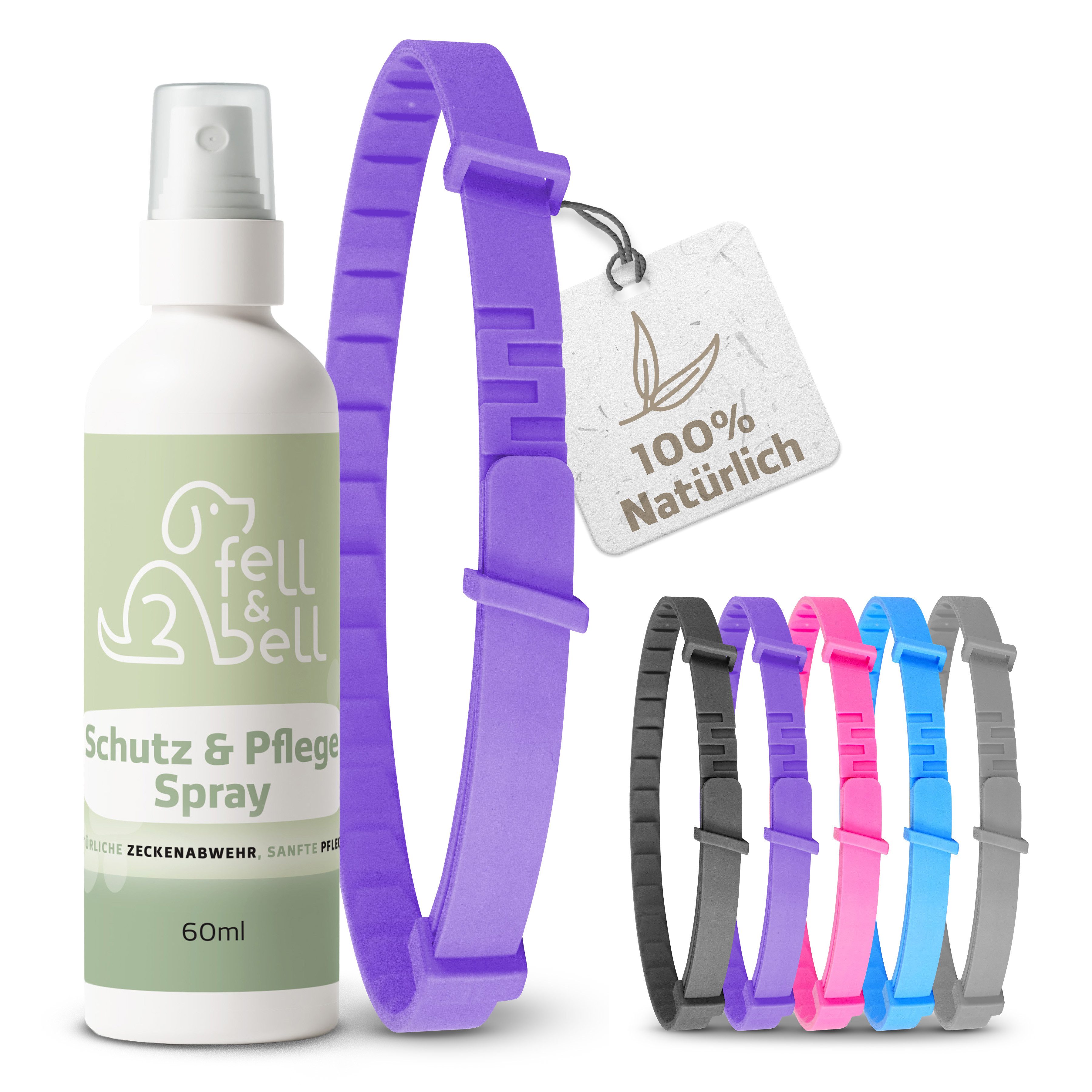 fell&bell Zeckenhalsband Set, Natürliche Inhaltsstoffe, für alle Hunde geeignet,leichte Anwendung