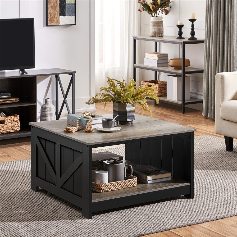 Yaheetech Couchtisch 80x80x45 cm, Kaffeetisch Quadratischer Sofatisch mit Ablagefach