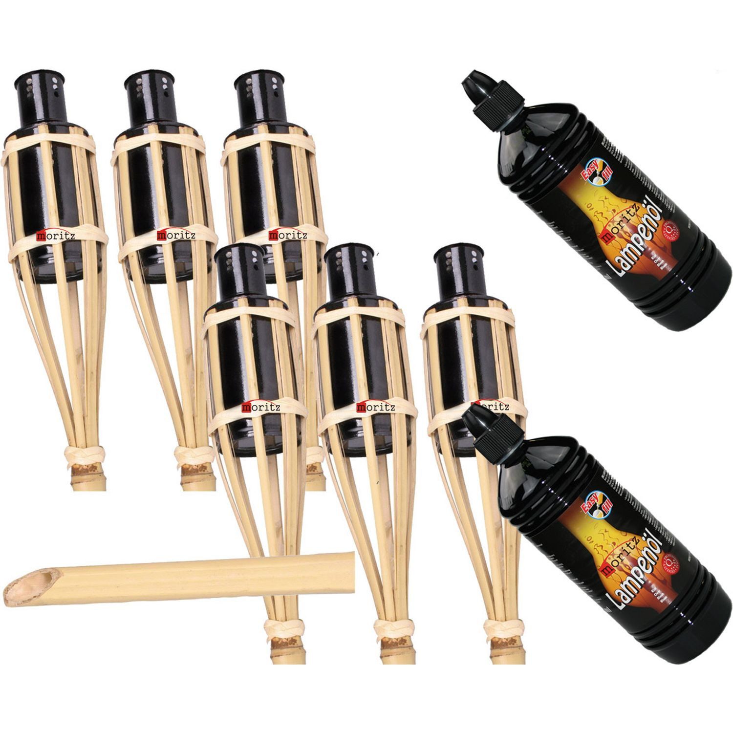Moritz Dekoobjekt 6x Fackeln 90 cm + 2 Liter Lampenöl, Outdoor Fackel für Garten Gartendeko Ölfackel Bambusfackeln