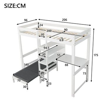 Joyswahl Hochbett Umbaubares Bett, mit L-förmigem Schreibtisch, 90×200