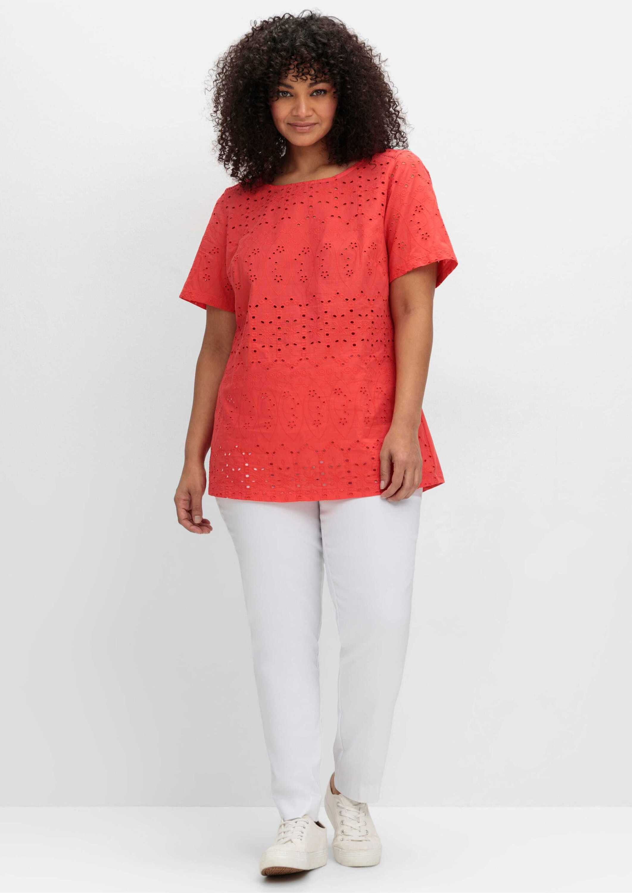sheego by Joe Browns T-Shirt T-Shirt Kurzarm im Materialmix, mit Lochsticke günstig online kaufen