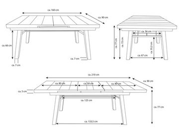 Green Spirit Gartentisch ausziebarer Gartentisch Darwin, 160-210x90x75cm (Set, 1-St), ausziebar auf 210 cm